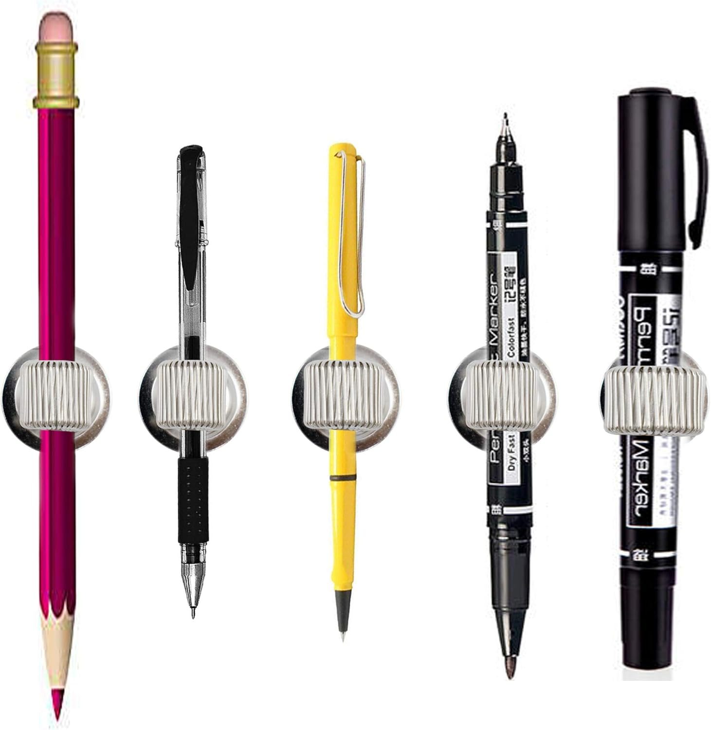 3 Pack Pen Holder Clips with Adjustable Spring Loop Magnetic Pen Clips Holder Adjustable Self Strong Adhesive Stainless Steel Pen Holder Clips for Home & Office image number 4