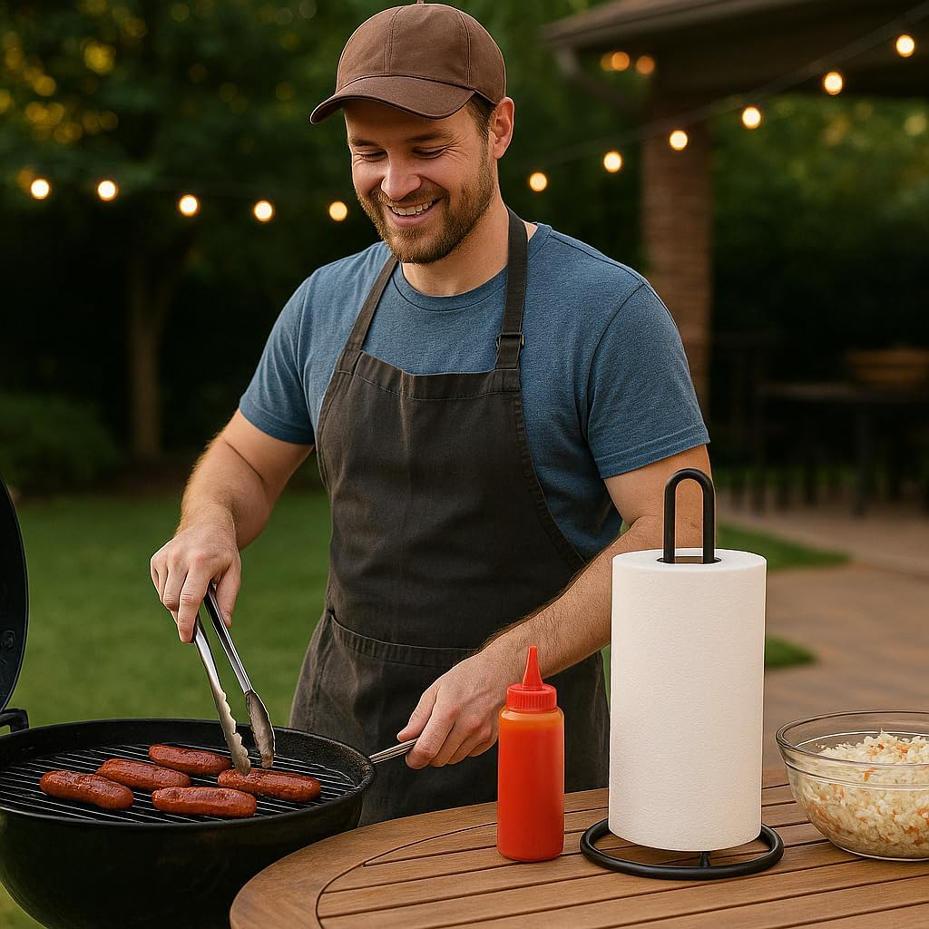 Creative Home Black Iron Paper Towel Holder Heavy Duty Metal Wire Stand for Kitchen Countertop or Dining Table Powder Coated One-Piece Design, Matte Black Finish image number 3