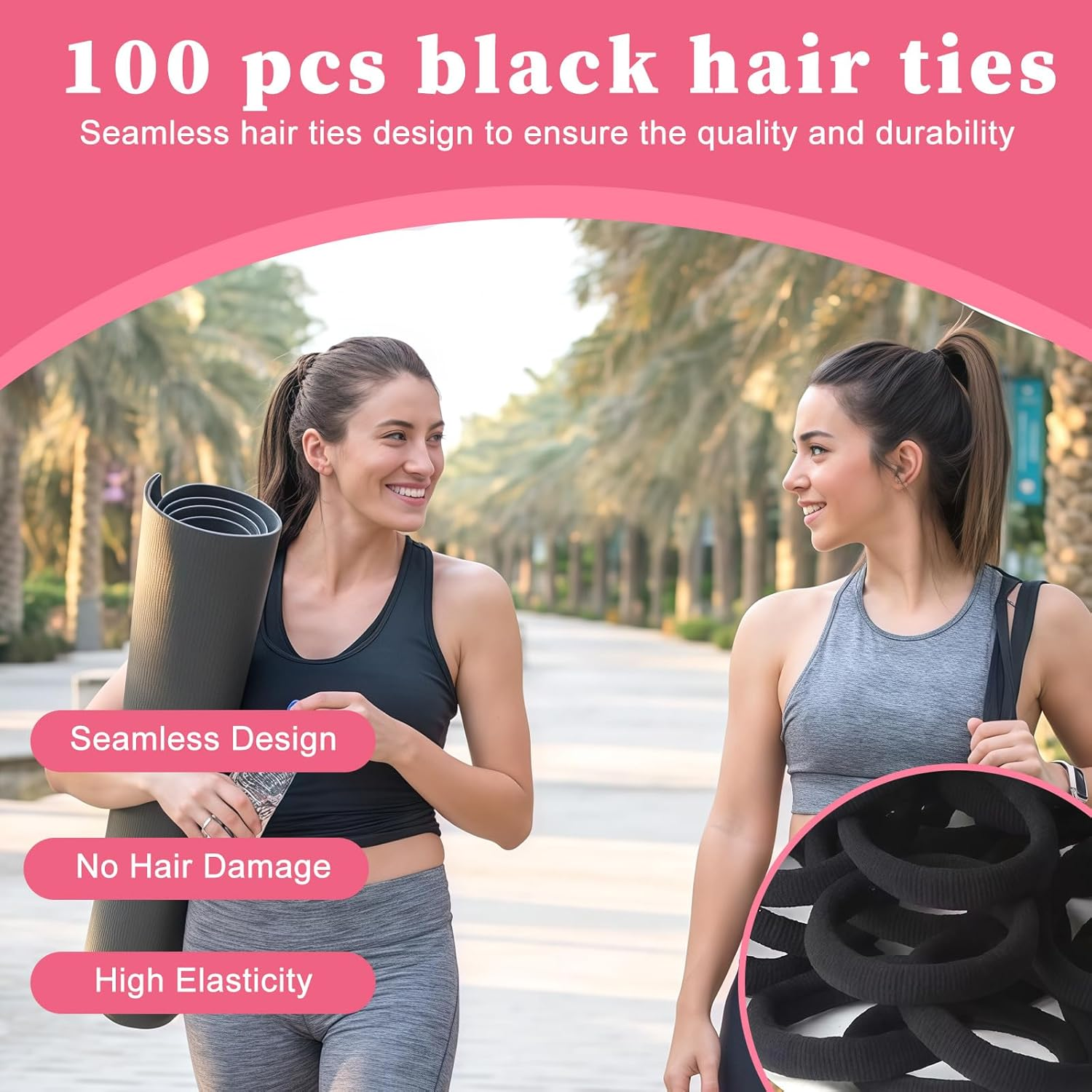 Xanthelle Hair Bobbles for Women and Girls, Pack of 100 4 Cm Seamless Elastic Hair Bands, Black Hair Bands for Children and Men, with Cosmetic Bag image number 1