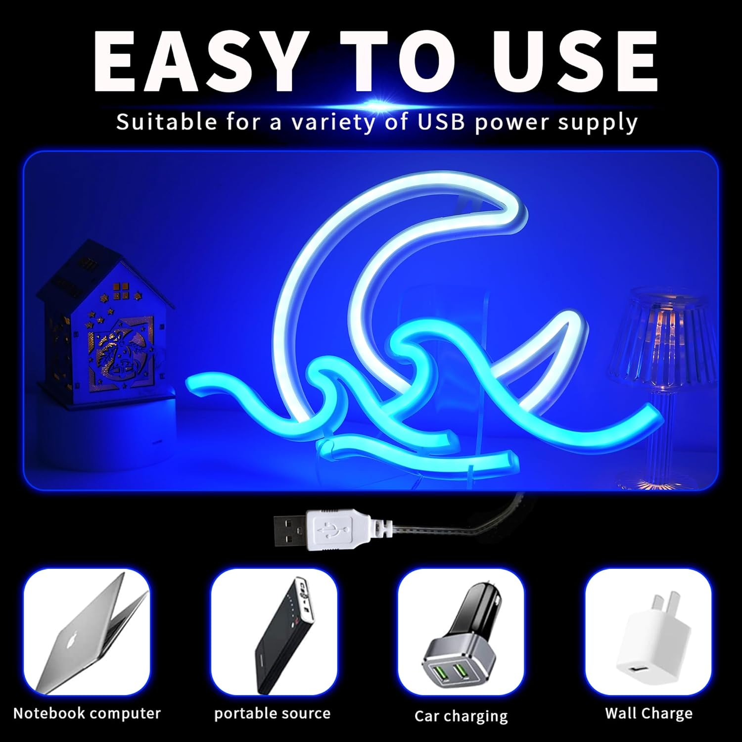 WIOSOUL Sunrise Sunset Neon Sign Moon over Sea Neon Light 11.6X7.1 Inch Twilight Wave LED Wall Signs for Room Decor Acrylic Neon Light Sign for Bedroom,Party, Living Room,Home Decor (Moon Waves) - Blue Finger image number 3