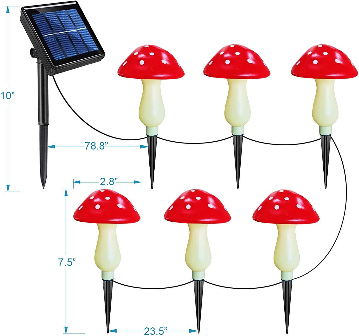 New Upgraded Waterproof Solar Mushroom Lights Outdoor Decor, 8 Modes for Garden Pathway Landscape Yard Easter Pathway Halloween Xmas Decorations, Set of 6 Red image number 1