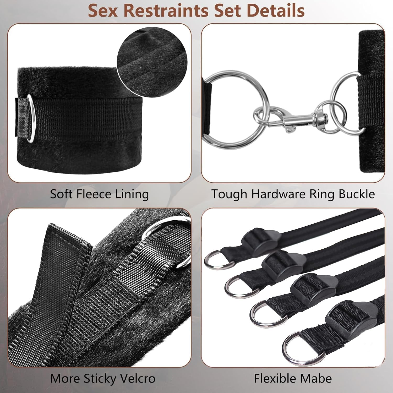 BDSM Kit Sex Bondage Kit Adult Bed Restraint Sex Bonding Straps for Couples Adjustable Spreaders Bar Adult Play Wrist Ankle Cuffs Sex Hand Ties for Women Soft Handcuffs Set Sex Furniture for Bedroom