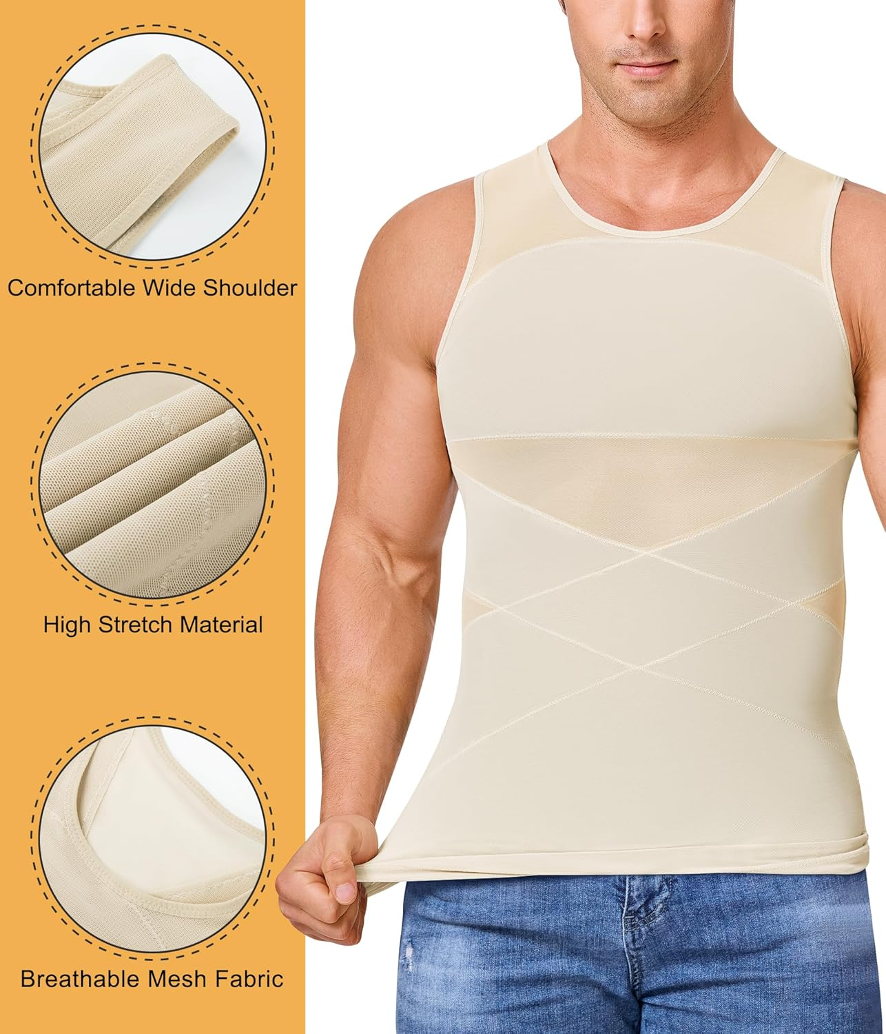 Compression Shirt for Men Slimming Undershirt Body Shaper Tank Top for Gynomastica Sleeveless Shapewear Vest Men image number 2