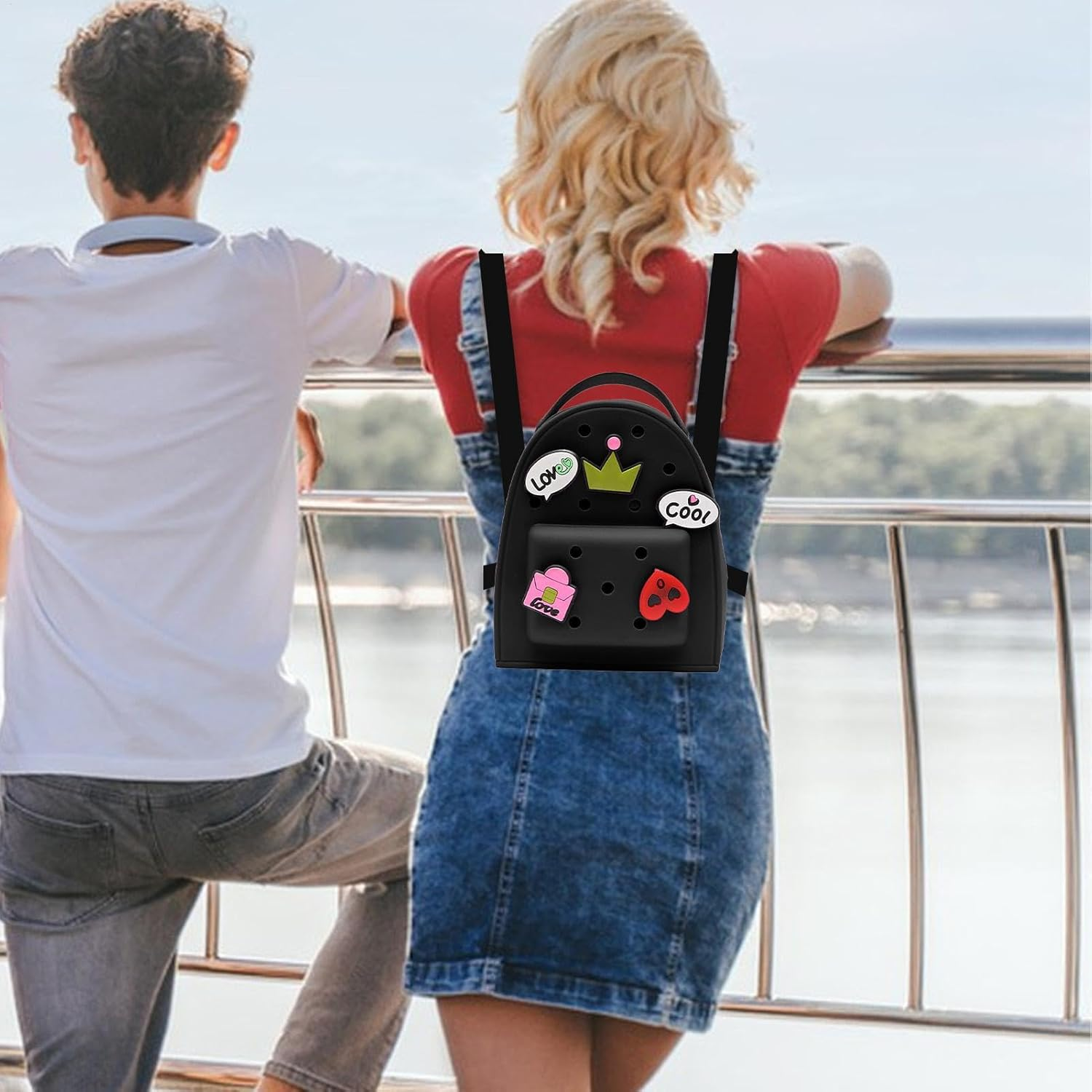 Cute Silicone Jelly Backpack - Waterproof Jelly Backpack with Charm Cute Silicone Backpack | Adjustable Backpack Purse Cartoon Lightweight Travel Bag for Women - Blue image number 4