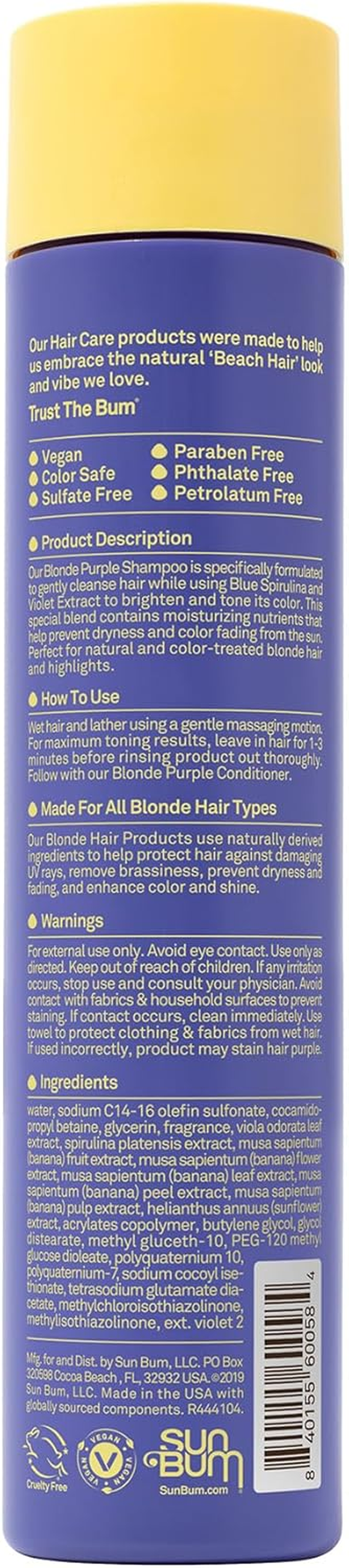 Sun Bum Blonde Purple Shampoo UV Protecting and Cruelty Free Color Enhancing Hair Wash for Blondes 10 Oz, 1 Kg image number 3