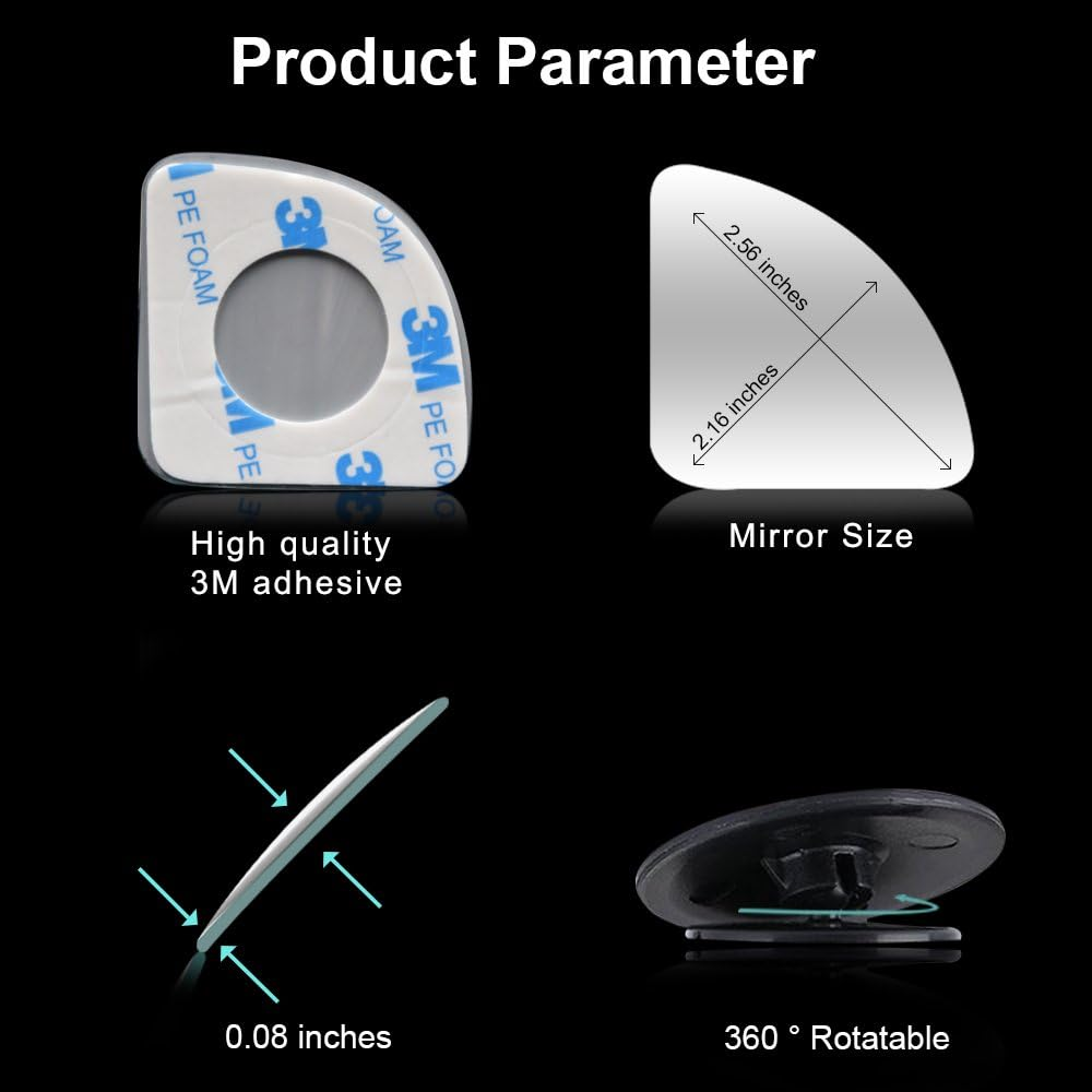 POMFW Blind Spot Mirror, 2 Inch Rearview Convex Side Mirrors for Cars SUV Truck Van Stick on 3M Adhesive, Rear View HD Glass Frameless Sway Rotate Adjustable Wide Angle 2PCS (Sector)
