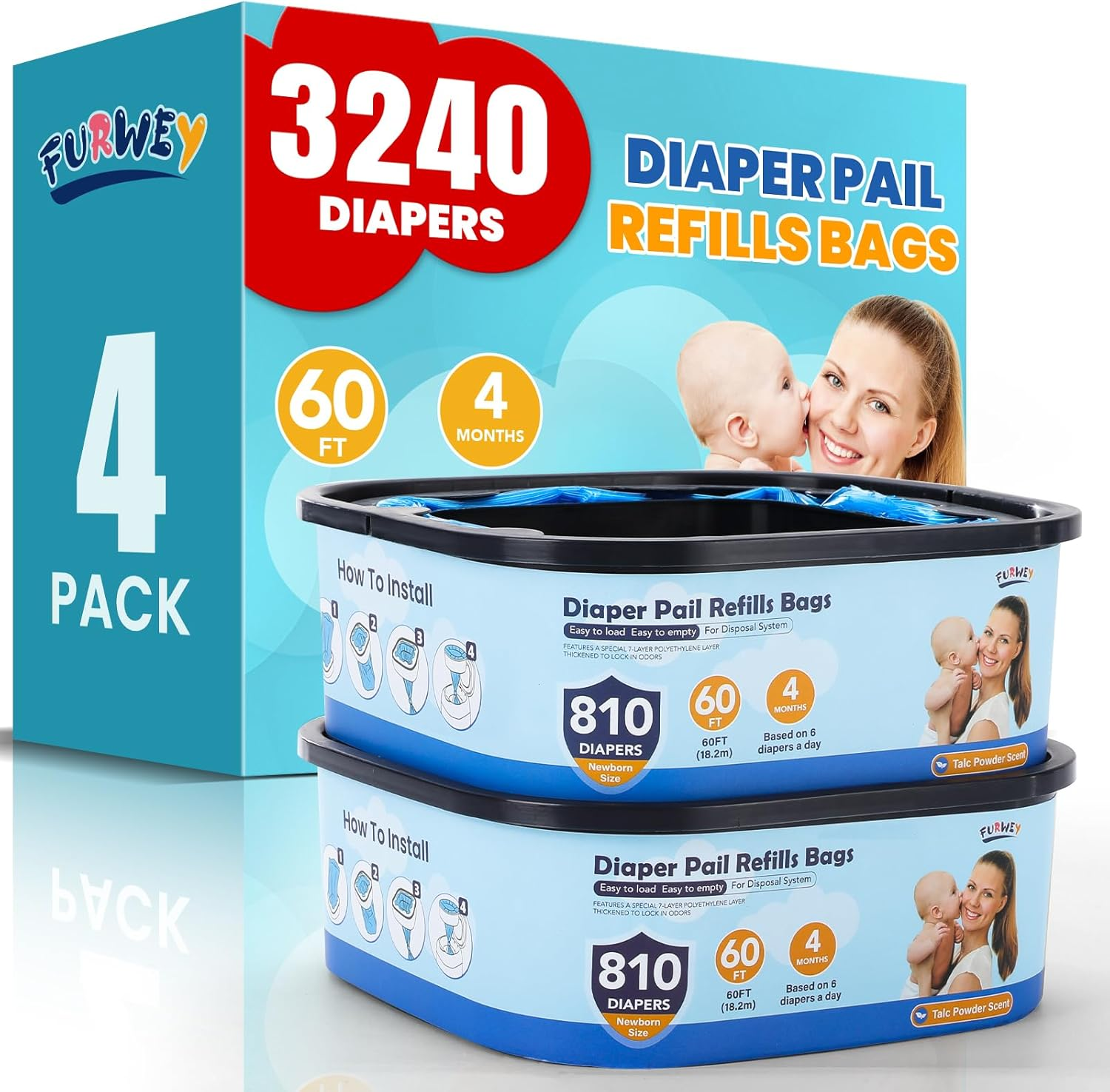 Jumbo Square Refills Disposal Bags Refill Compatible with Diaper Genie Compact and Select Pails (Not Fit Classic Version Pails), Hold up to 810 Newborn-Sized Diapers per Refill, 4 Packs image number 2