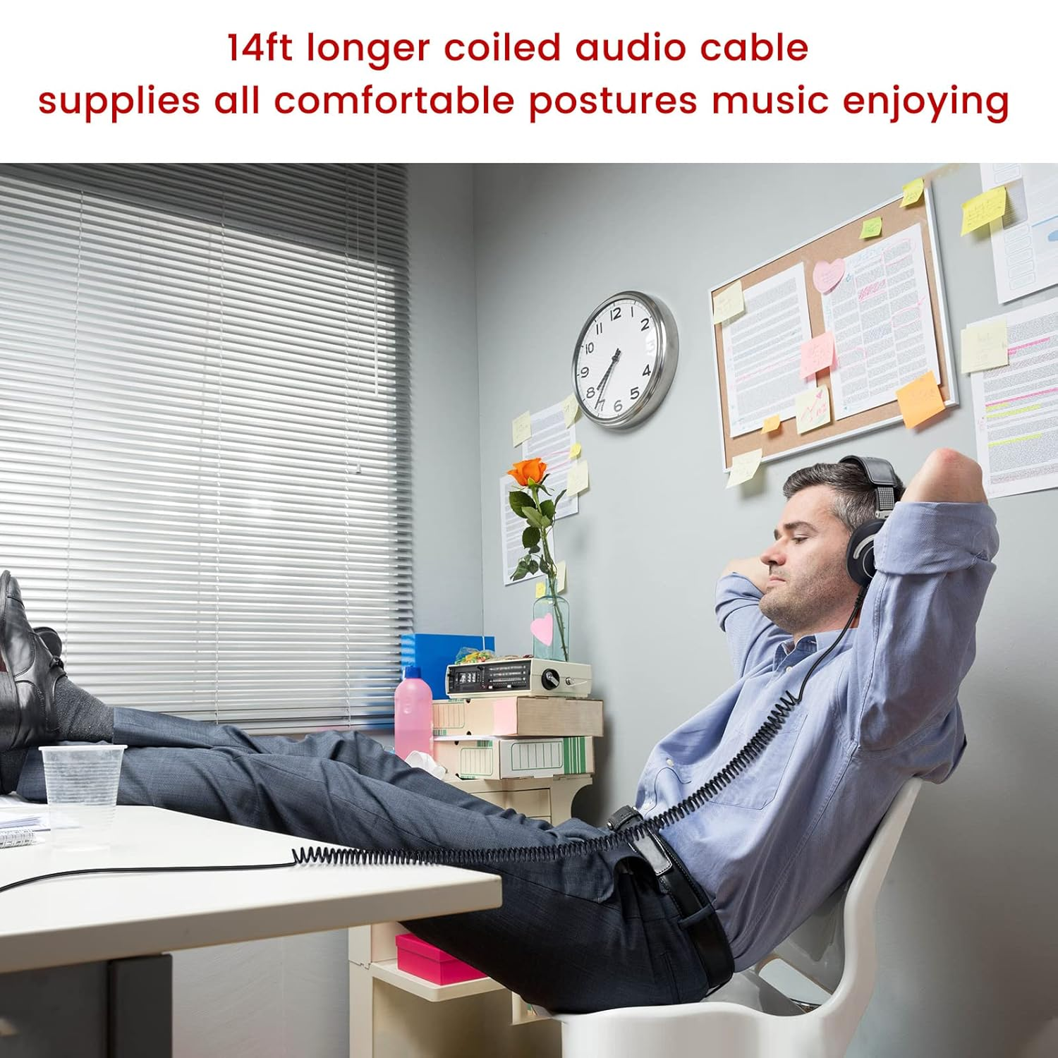 Weishan Ath-M50X Cable Coiled Aux Cord Replacement for Audio Technica M40X M70X Wired Headphones, 2.5Mm to 3.5Mm(1/8") Extension Wire with 6.35Mm(1/4") Adapter, 14Ft image number 2