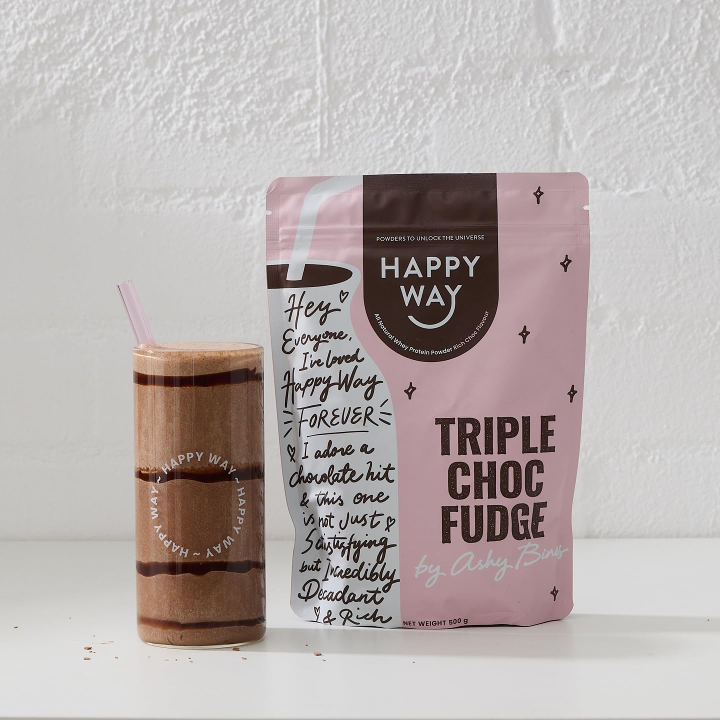 HAPPY WAY Ashy Bines Triple Choc Fudge Whey Protein Powder - 500G | Chocolatey and Fudgy Goodness | Supports Toning & Muscle Recovery | Ideal for Shakes, Smoothies & Healthy Recipes image number 2