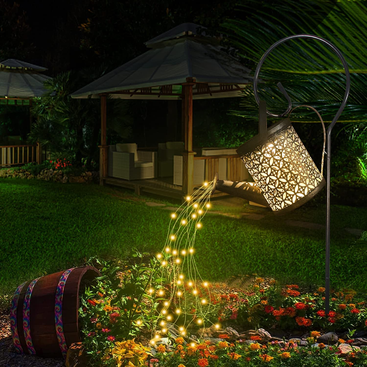 Solar Garden Lights - Retro Metal Watering Can Lantern with String Lights, Outdoor Waterproof Decor for Walkway, Backyard, Patio, Lawn image number 4