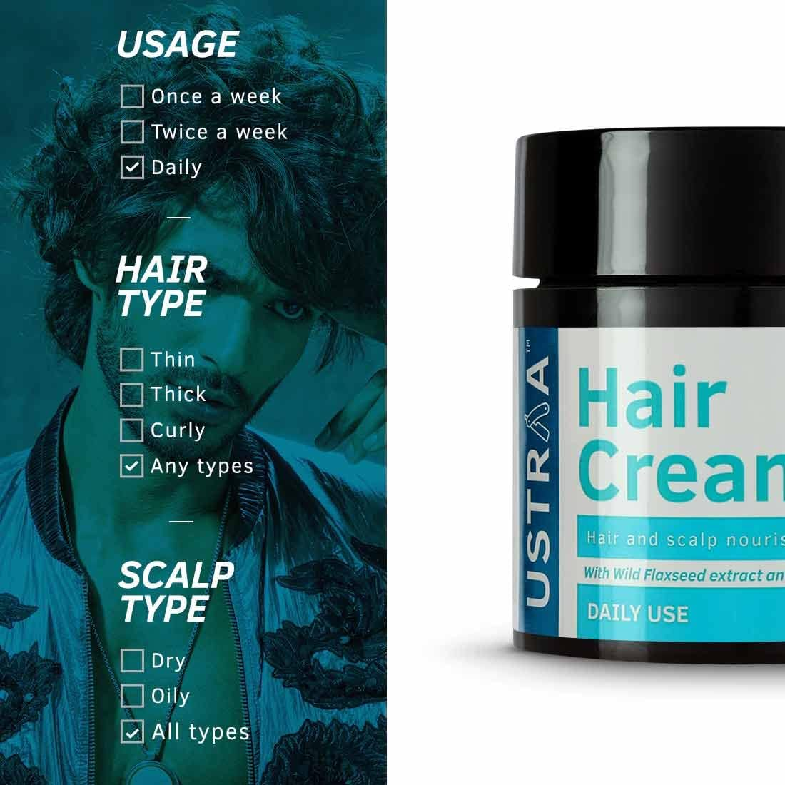 Ustraa Hair Cream for Men for Daily Use with Light Hold Style & Nourishment Wheat Germ Oil Wild Flax Seed Extracts Moisturizes Hair Nonsticky, Sulphate & Paraben Freemulti image number 1