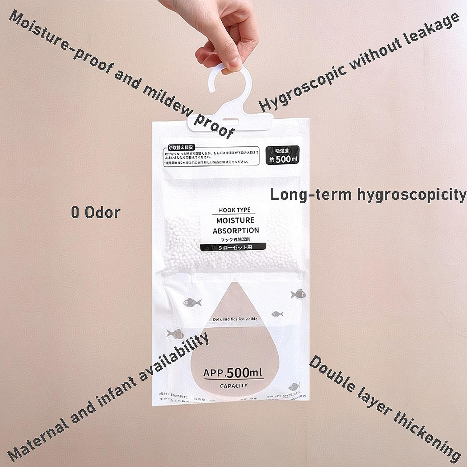 REGODI 10 Pack Moisture Absorber Bags - Fragrance Free Dehumidifier for Closet, Bedroom, Kitchen, Bathroom - Reusable Hanging Damp Absorber to Prevent Mold & Musty Odors image number 5