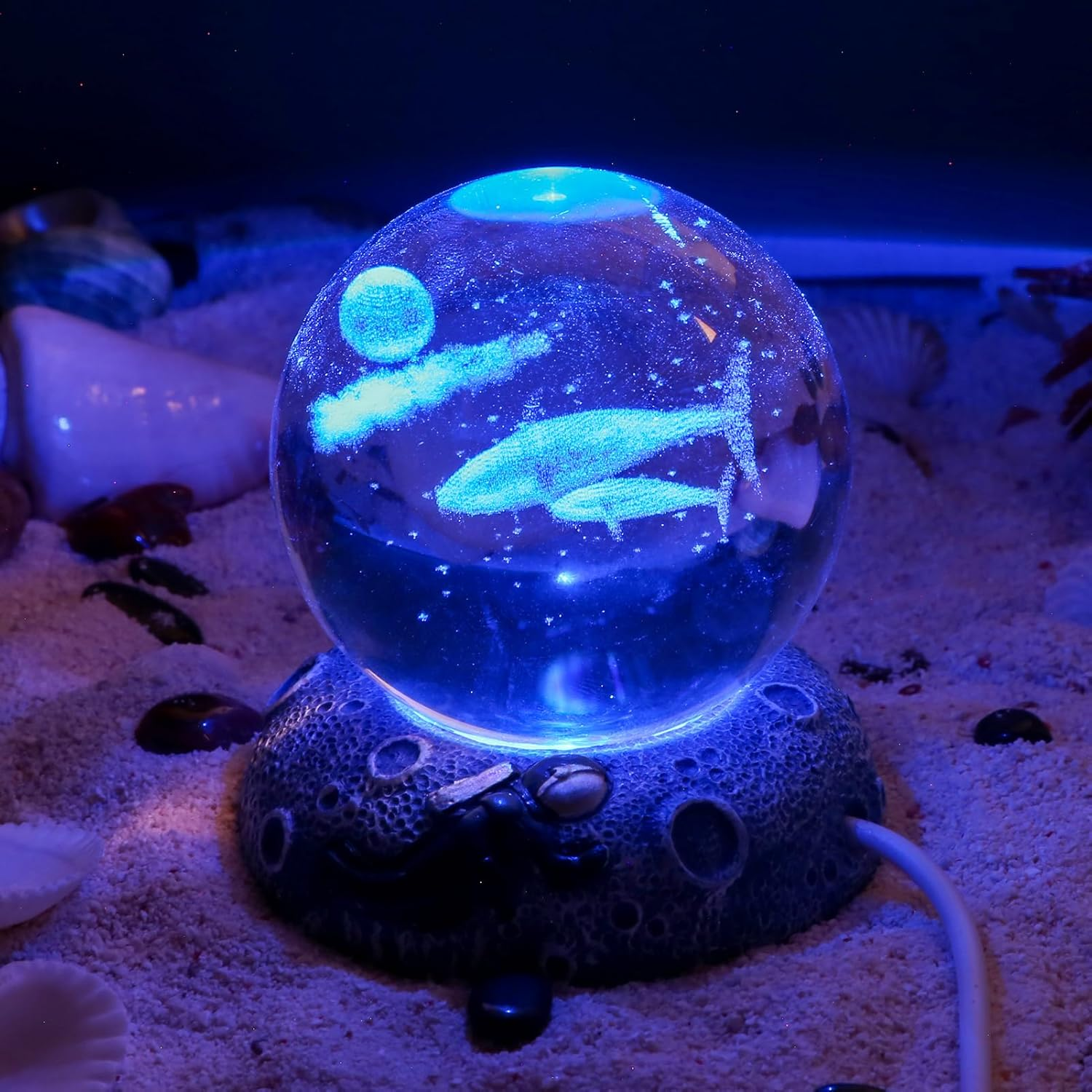 3D Crystal Ball Night Light USB Cool Lamp with LED Lighted Base (Whales) image number 1