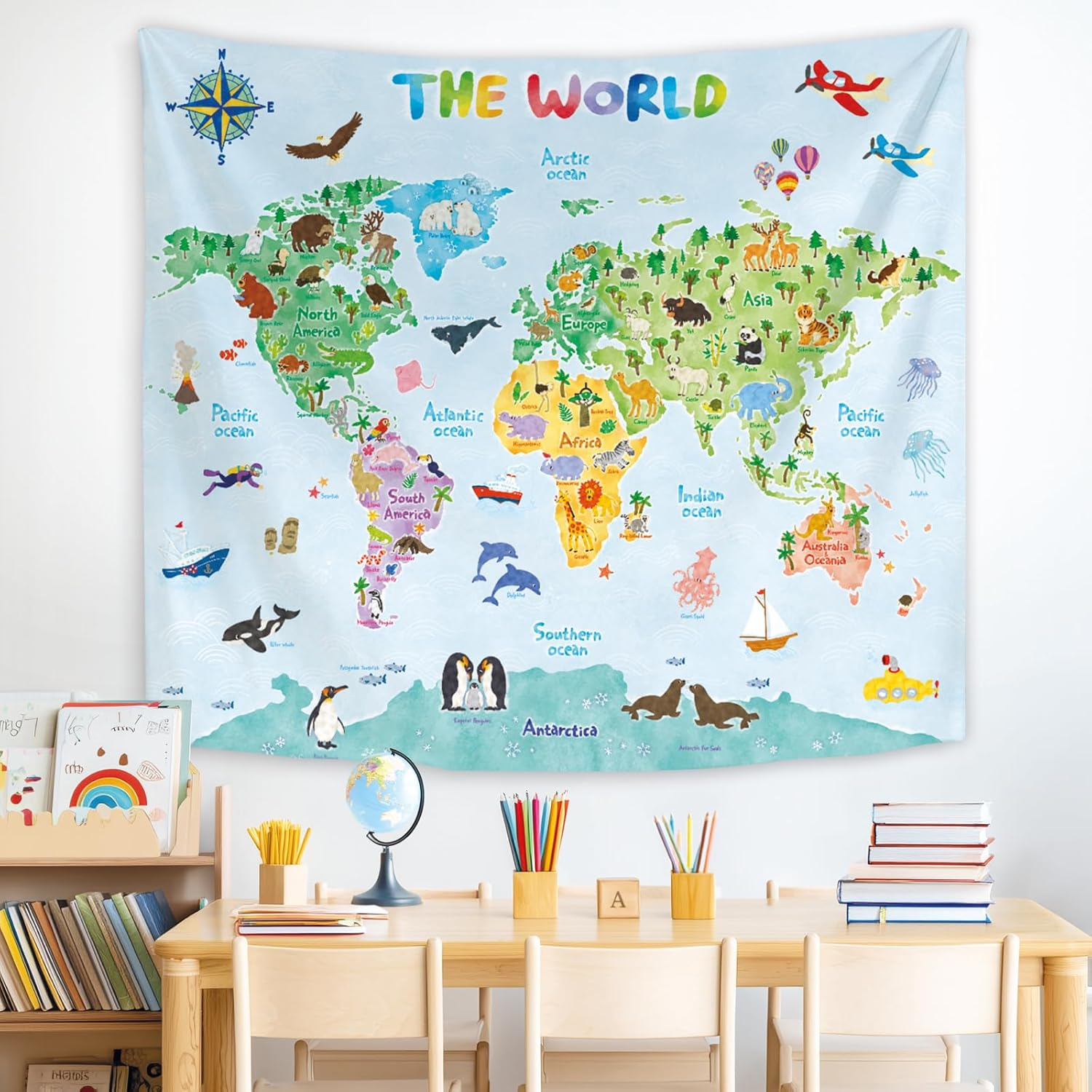 BASHOM TP-001 Animal World Tapestry Poster for Kids Educational Learning Wall Hanging for Bedroom Living Room Nursery Dorm Home Decor 60''X50''(150X130Cm) image number 5