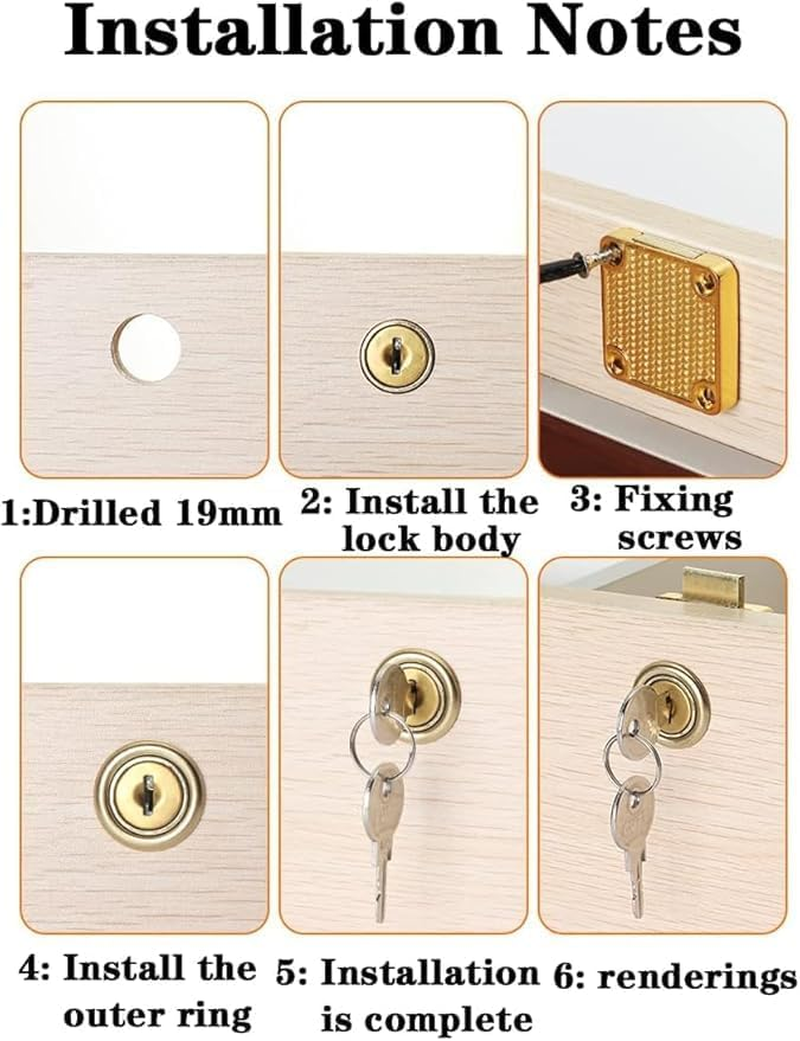 2 Packs of Drawer Locks, Cabinet, Mailbox Locks with Different Keys, 22Mm Cylinder Deadbolt, Desk with 4 Keys, Furniture for Furniture Cabinets, Wardrobes, Desks, Etc. image number 2