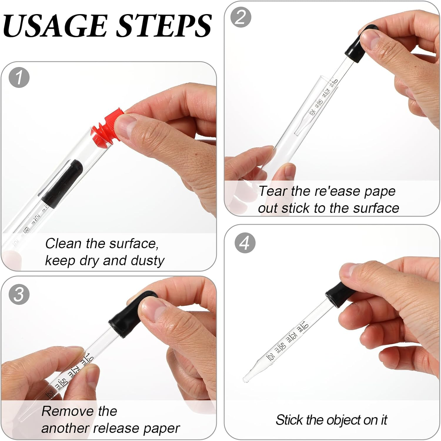 4Pcs 1Ml Eye Dropper with Durable Rubber Head, 1Ml Glass Dropper with Measurements Bent & Straight Tip, with Cleaning Brush Rubber Head, for Precise Pipette Droppers for Crafts, Essential Oil, Food image number 4