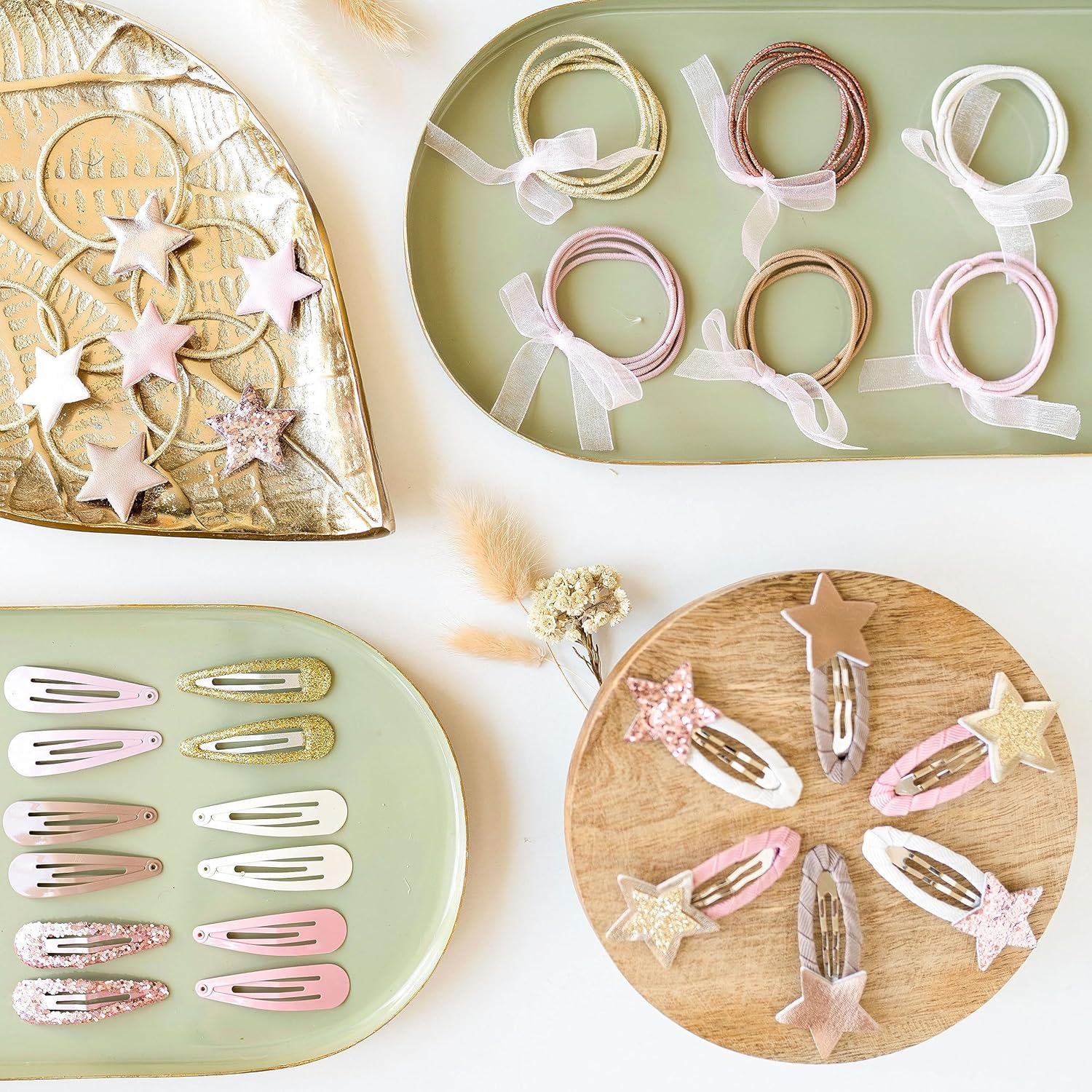 Papierdrachen Special 48 Hair Clips and Hair Bobbles in Many Colours - Durable and Robust - Children'S Hair Accessories with Glitter and Fabric Cover - Hair Accessories *Stars* - for Long and Fine Hair - Ice image number 7