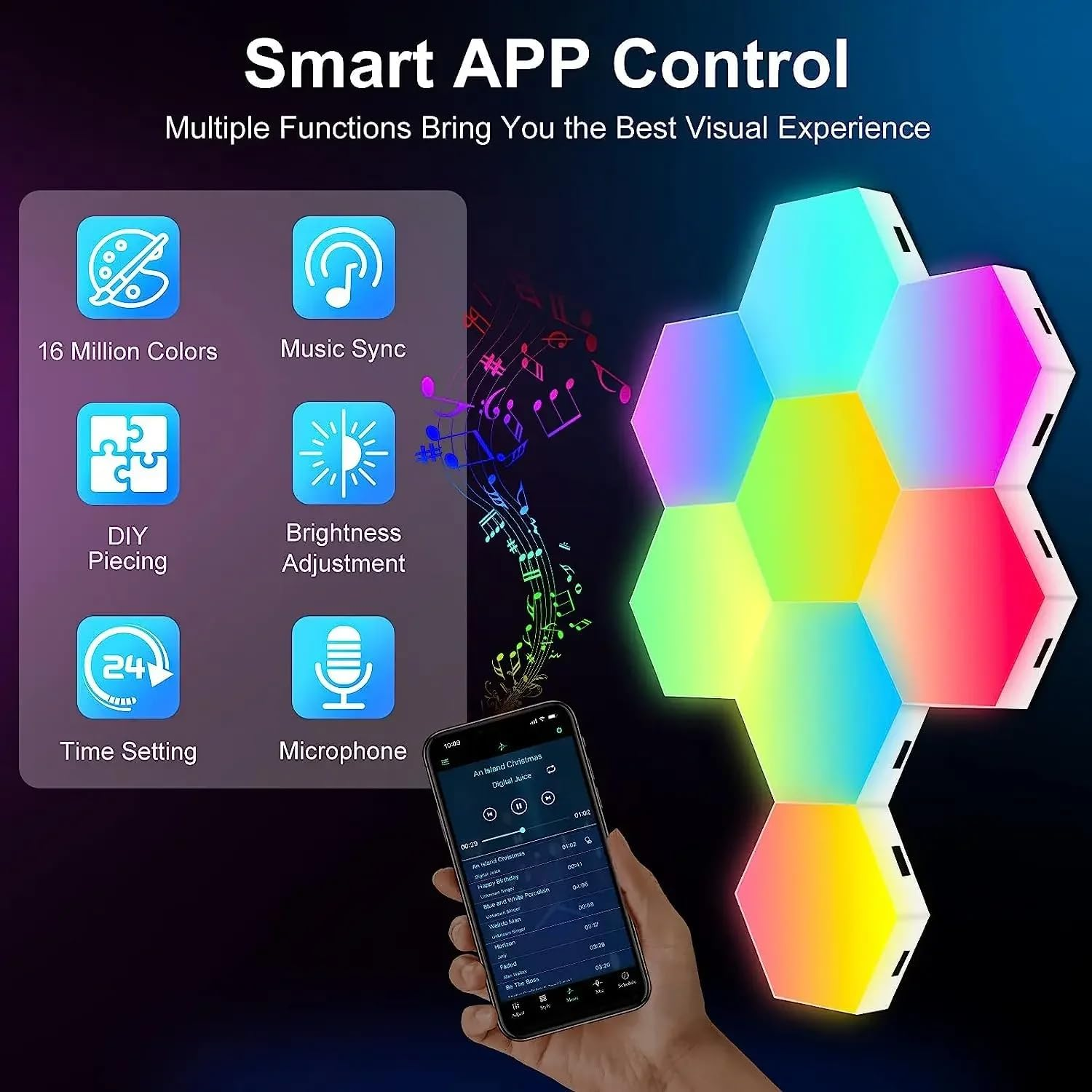 Uantii Smart Hexagonal Lamp,Bluetooth RGBIC LED Panel Light Smart Night Light Gaming Light with Bluetooth App Control (10) image number 2