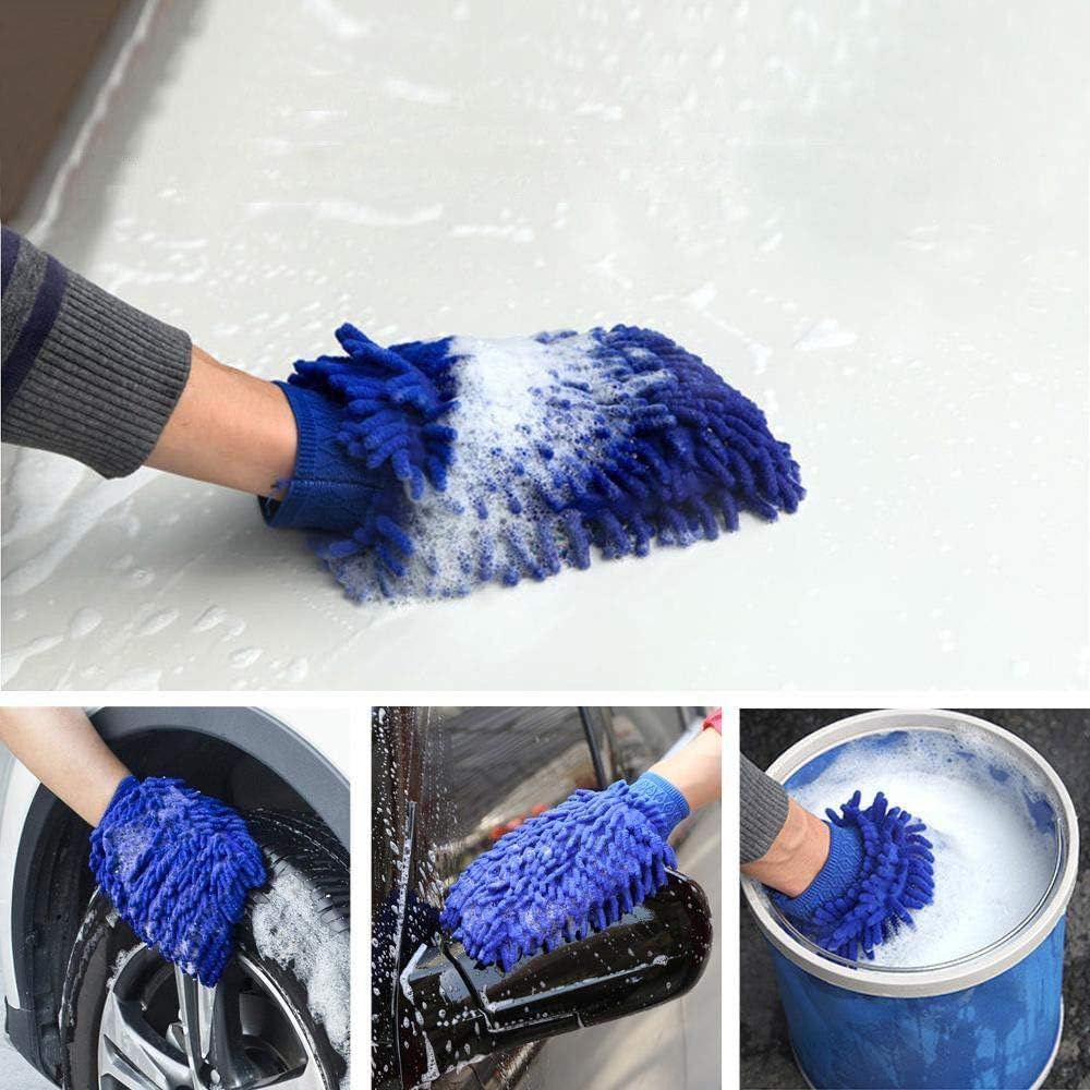 Scratch-Free Car Wash Mitts (2 Pack) - Premium Chenille Microfiber, Ultra Soft Gloves for a Swirl-Free Finish, Safe on All Paint for Car, Truck, SUV & Motorcycle - Blue