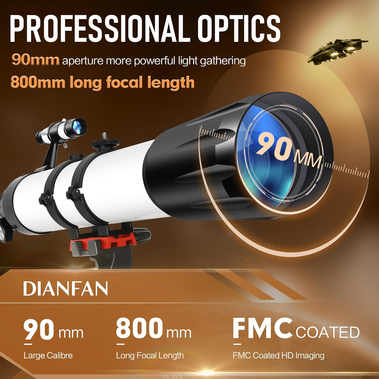 Dianfan Telescope,90Mm Aperture 800Mm Telescopes for Adults Astronomy,Portable Professional Refractor Telescope for Beginners & Kids,With Stainless Tripod & Phone Adapter,Carry Bag