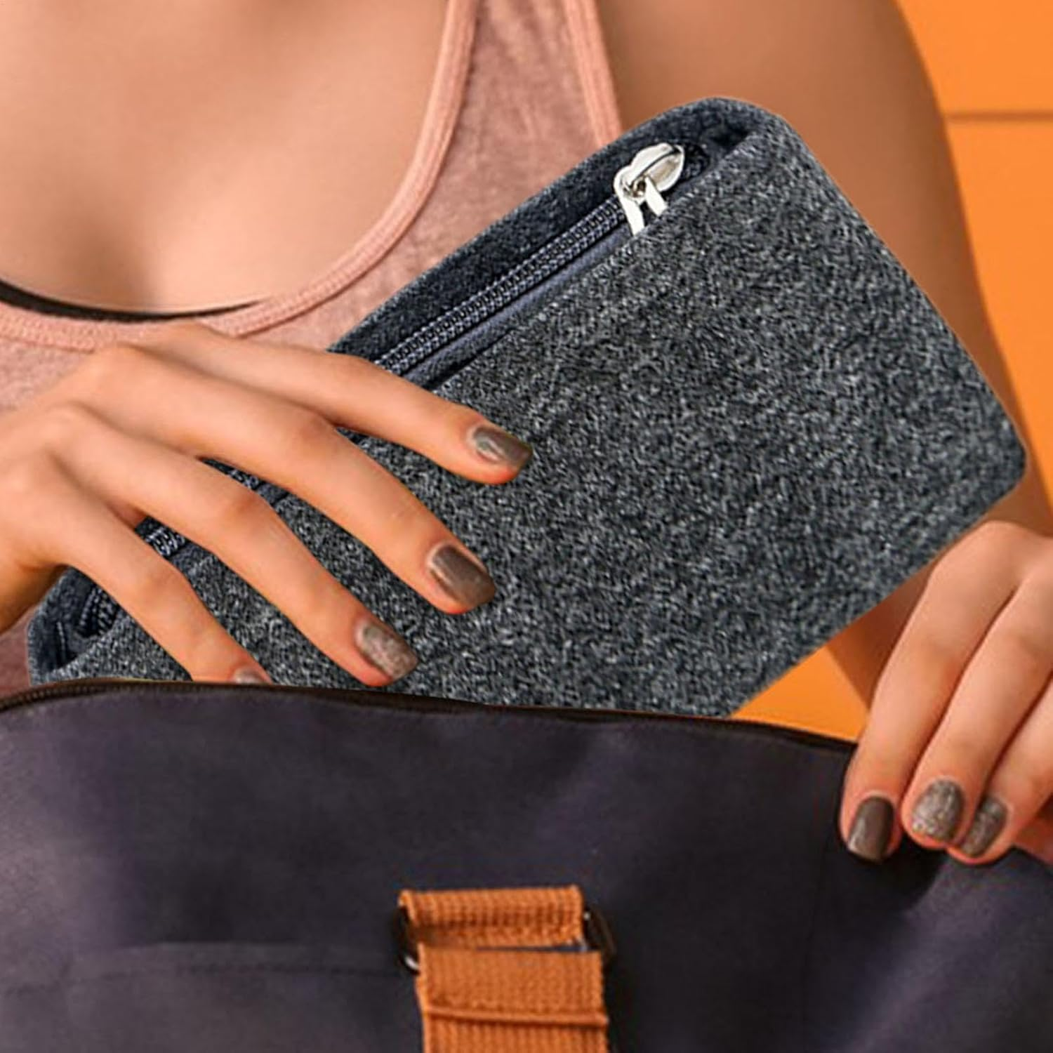 Daooibpa Bag Insert Organizer, Felt Purse Insert Organizer with Zipper, Tote Liner Insert, Multi-Pocket Felt Handbags Organizer for Insert Wallet Organizer image number 5