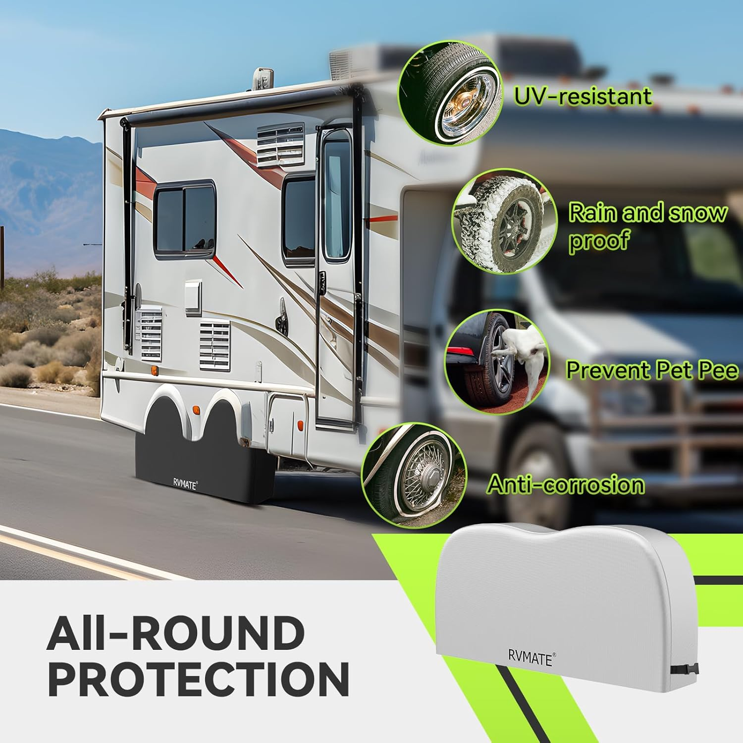 RVMATE RV Tire Covers, Dual Axle Wheel Cover (2 Pack) Fits 30"-33" Diameter Tires, Waterproof Anti-Uv 420D Oxford Silver Dual Tire Covers RV Accessories for Rv/Truck/Trailer image number 6