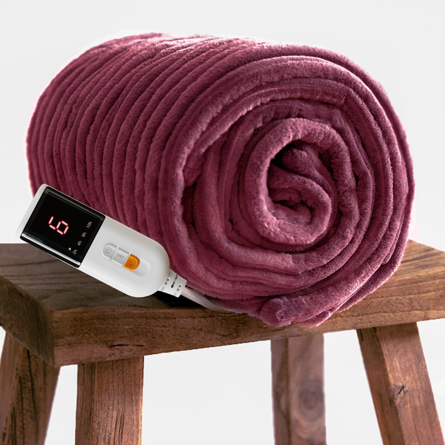 GOTCOZY Heated Blanket Electric Throw - Ribbed Faux Fur Electric Blanket, 130X160Cm Heating Blanket with 10 Time Settings & 6 Heat Settings,Overheat Protection Machine Washable(Gray) - Blue Moon image number 6