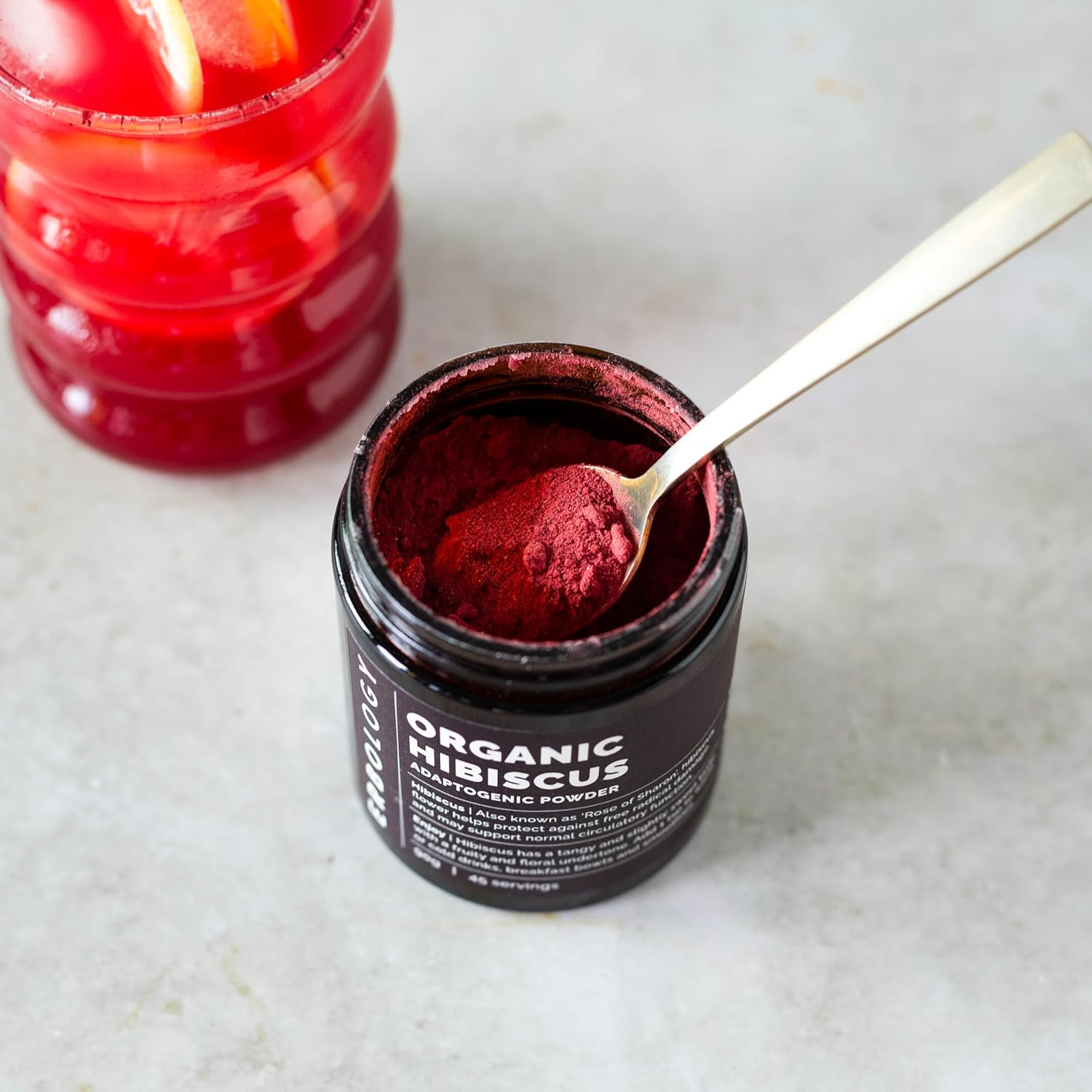 Erbology Organic Hibiscus Powder 90G - 45 Servings - Destress - Sustainably Sourced Straight from Farm in India - Small Batch - Vegan - Gmo-Free - Recyclable Glass Jar image number 2