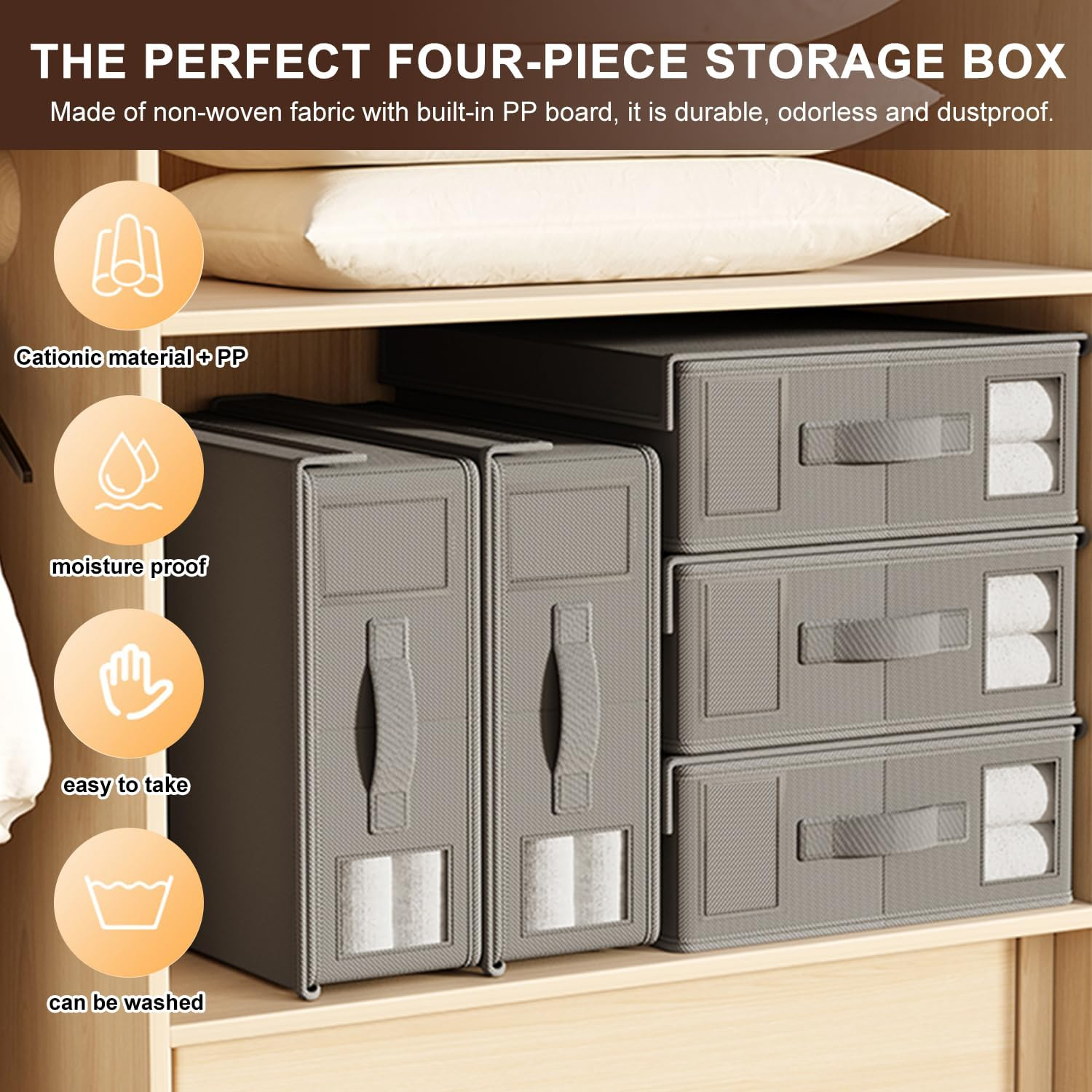 LAMCAN 4 Pack Bedding Storage, Linen Cupboard Storage & Organisation, Foldable. Sheet Organizer for Linen Closet, Suitable for Duvet Cover Sets, Clothes, Blankets image number 5