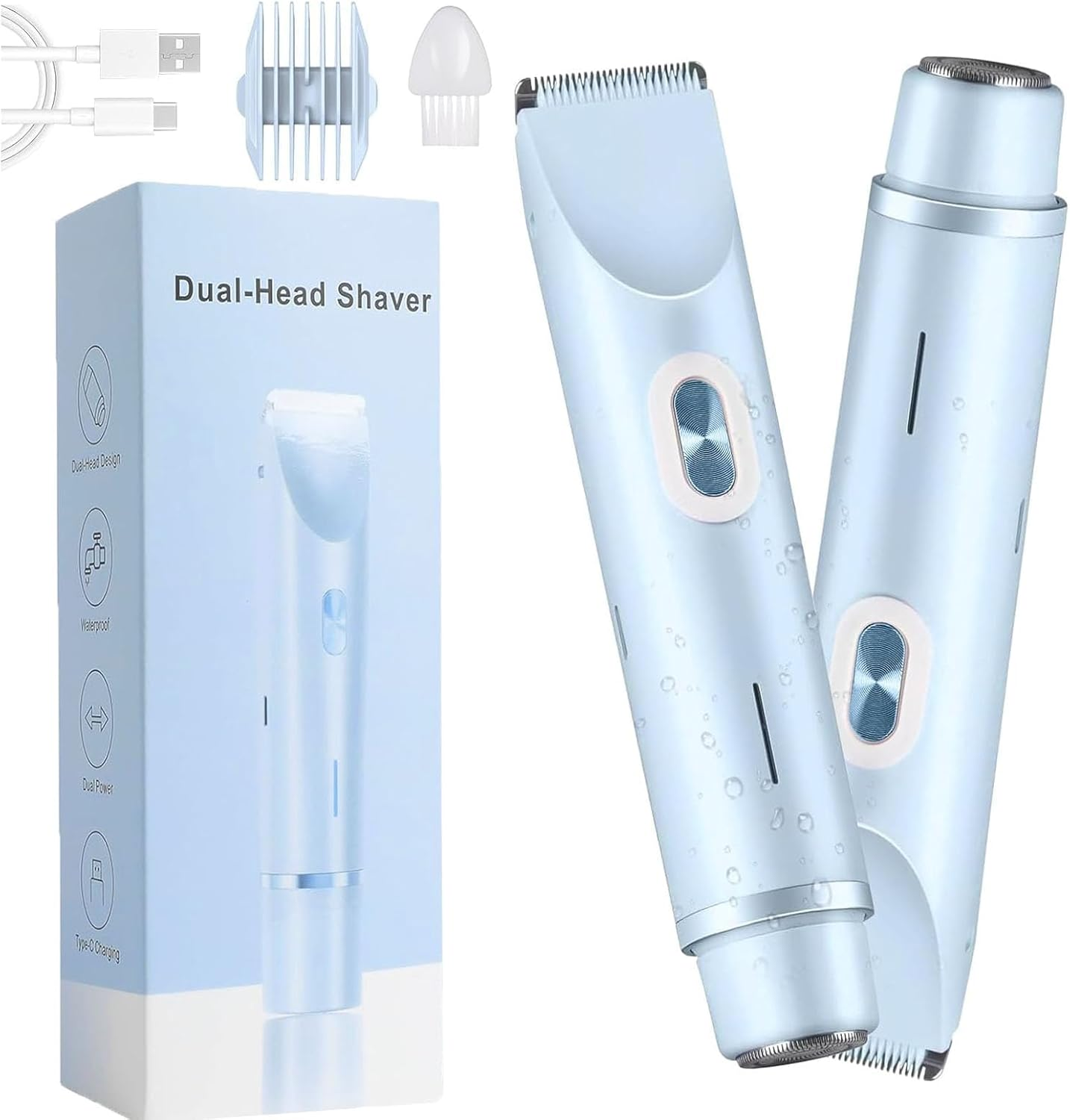 Comfort 2 in 1 Electric Lady Shaver, Bikini Shaver, Waterproof Body Hair Trimmer, Dual Head Shaver Women, Bikini & Body Shaving, Ladies Underarm Face Lip Legs Hands Hair Trimmer (Blue) image number 2