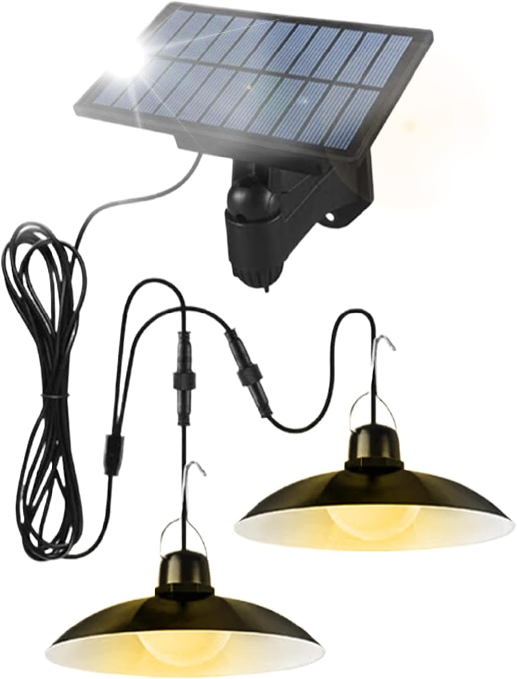 Solar Shed Light, Solar Pendant Lights Outdoor Indoor Garden Lamp, 2 Heads Porch Light, Hanging Chandelier Lights for Home, Barn, Garage, Gazebo Accessories and Decor