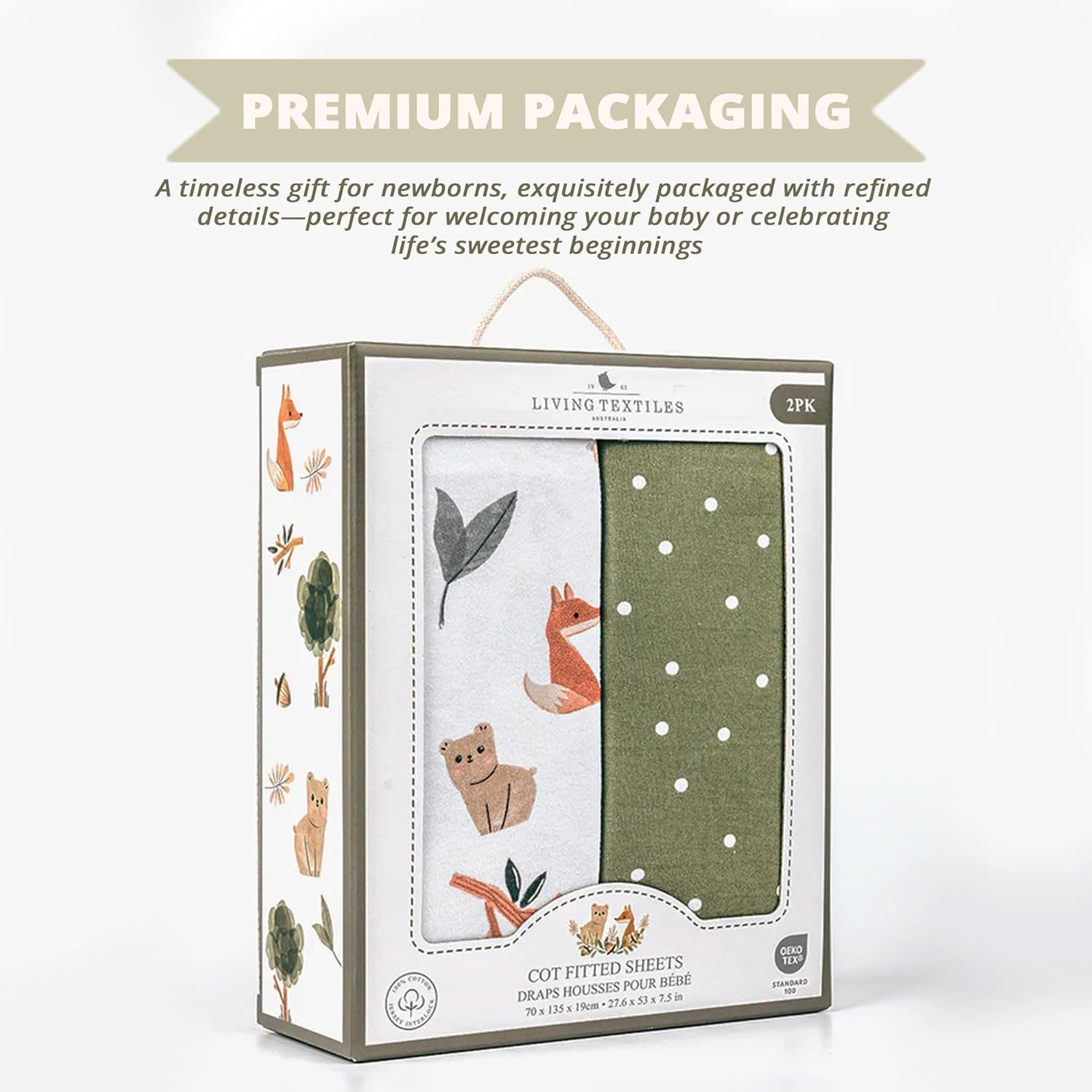 Living Textile Premium Cot Fitted Sheet 2-Pack 70X135Cm &ndash; Soft Cotton Jersey, Snug Secure Fit with Full Elastic, Breathable & Machine Washable Baby Bedding for Crib, Kids & Travel (Forest Retreat) image number 4