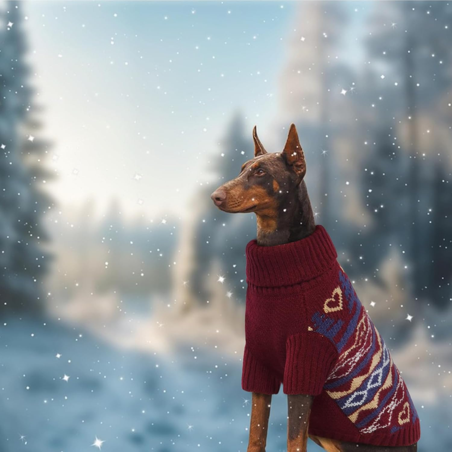 Dog Cat Sweater, Turtleneck Dog Jumper Pullover Soft Winter Dog Coat Warm Puppy Cat Clothes Knitwear Apparel Snowflake Pattern Dog Winter Clothing Outfits(Red, M)