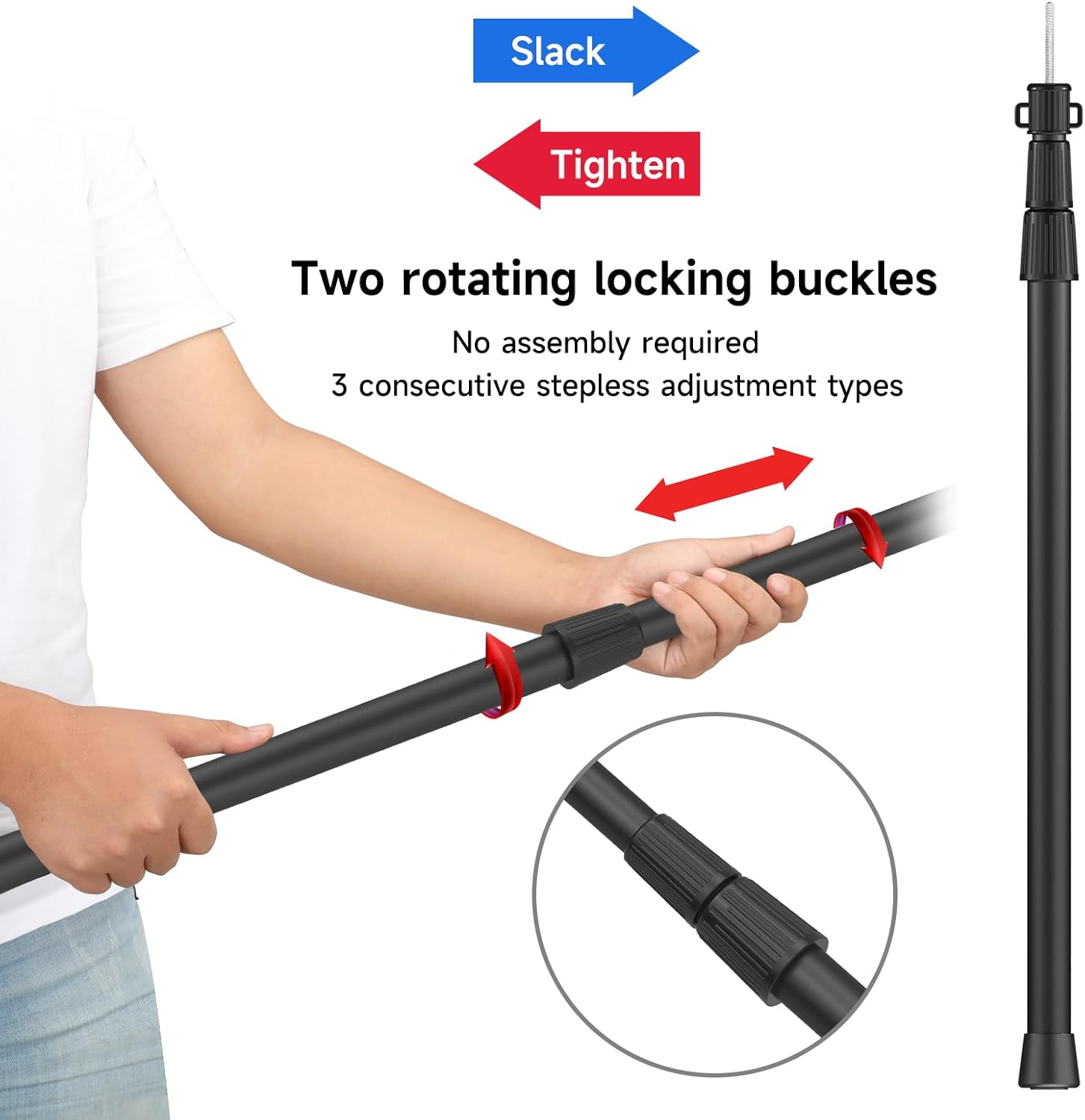 KOMCLUB Telescoping Tarp Poles | Adjustable Tent Poles Stepless Height Adjustment 97-245Cm Retractable without Assembly, Outdoor Camping Storage Bag Included - Silver image number 3