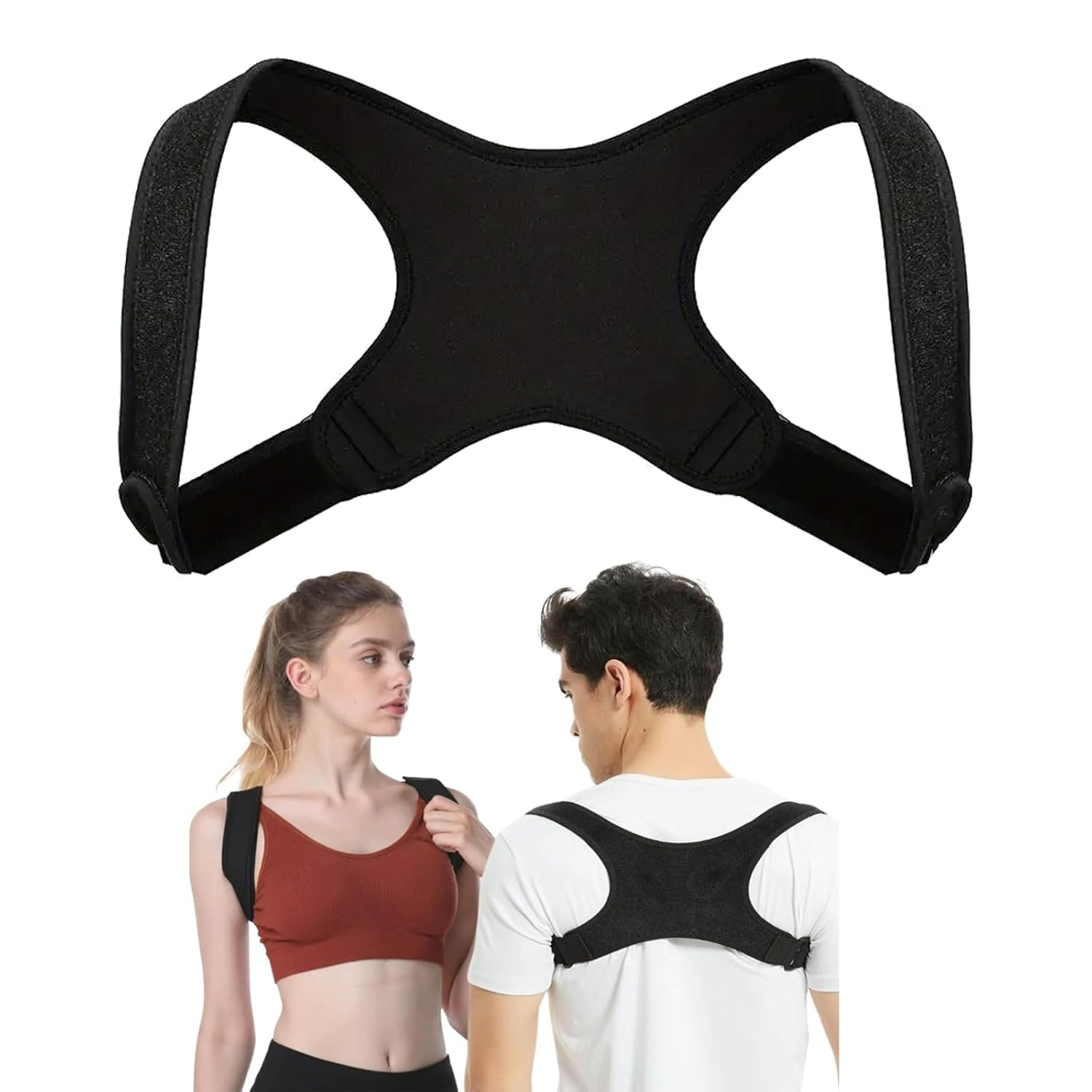 Posture Corrector, Adjustable Back Brace for Men and Women, Shoulder Support for Upper Back Pain Relief, Ideal for Office Workers, Students, Drivers, Black