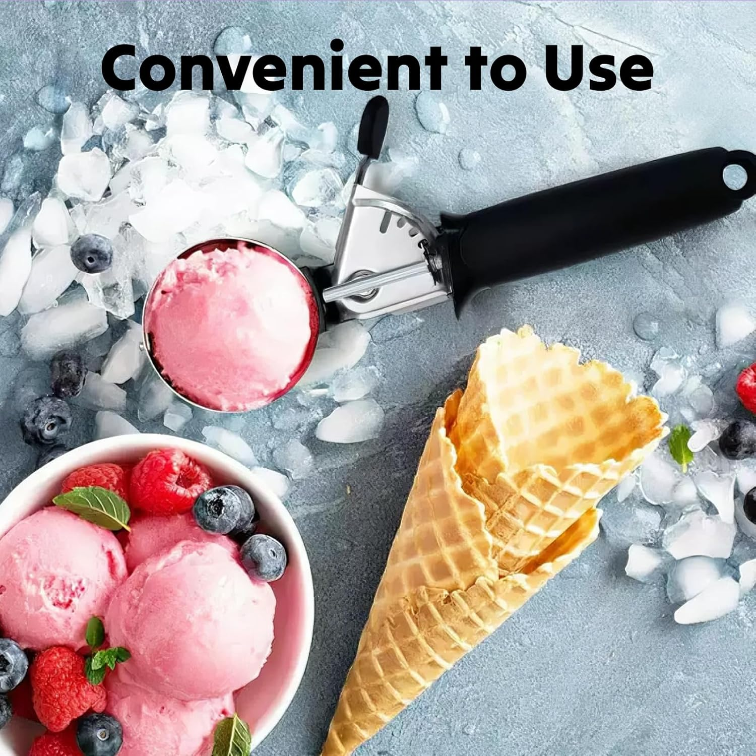 Ice Cream Scoop Premium Trigger Stainless Steel Ice Cream Scoop with Black Non-Slip Handle, Effortless Ice Cream Serving Tool for Gelato, Sorbet, and More, Ergonomic Design for Comfortable Scooping image number 2