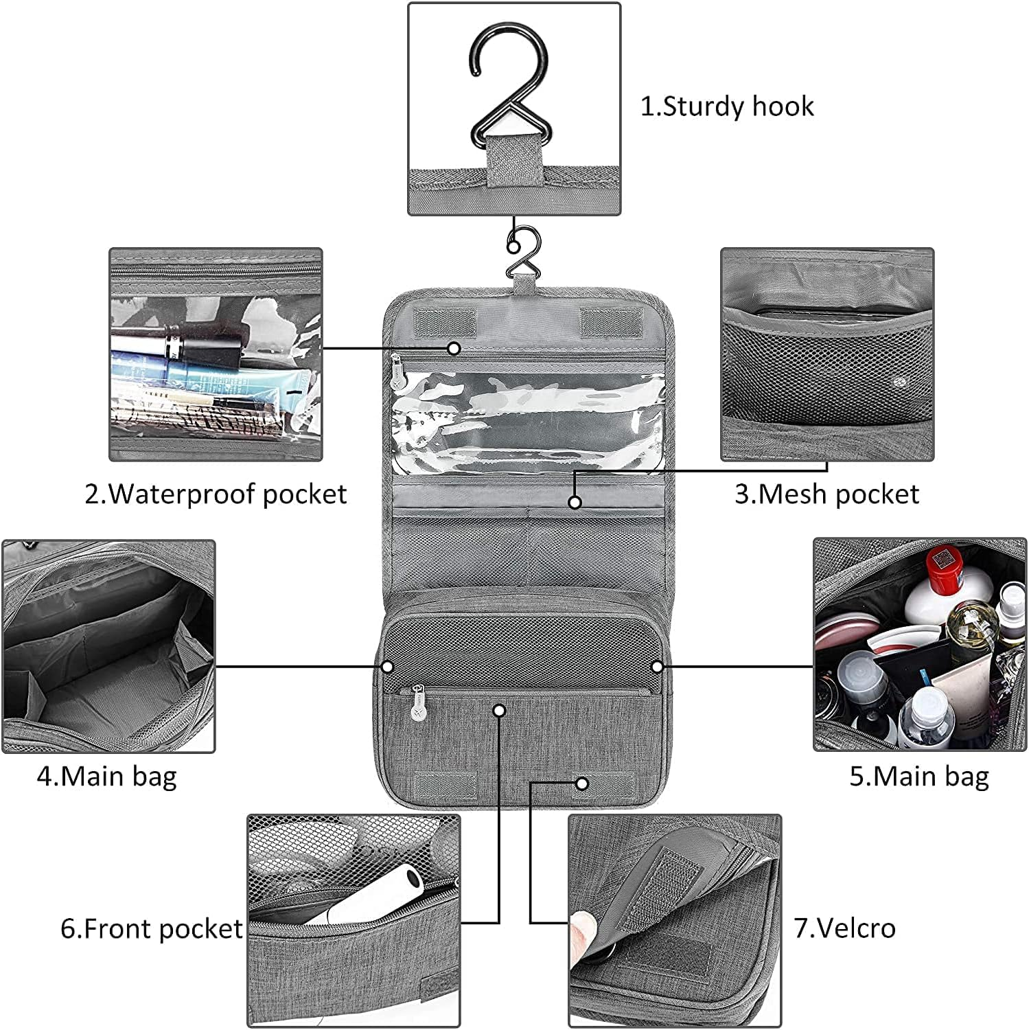 Travel Bag Toiletry Bag with Hanging Hook,1Pc Portable Hanging Travel Toiletry Bag,Foldable Travel Hanging Toiletry Bag,Hanging Travel Toiletry Bag Folding Travel Wash Bag,Hanging Toiletry Bag Folding image number 5