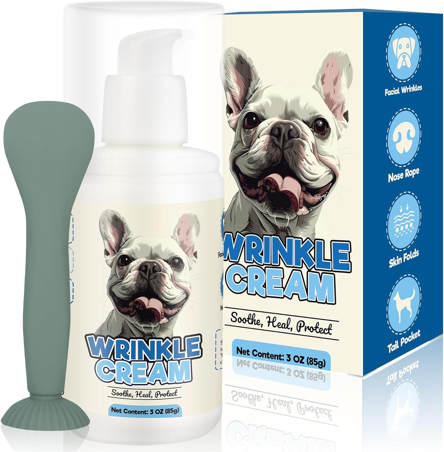Wrinkle Paste for Bulldogs - 85G Dog Wrinkle Cream for French Bulldogs, Wrinkly Dogs & Cats - Clean and Protect Wrinkles and Folds,& anti Itch for Bulldogs - Dog Allergy Relief and Hot Spot Treatment for Dogs Cats, Silicone Applicator Included. image number 2