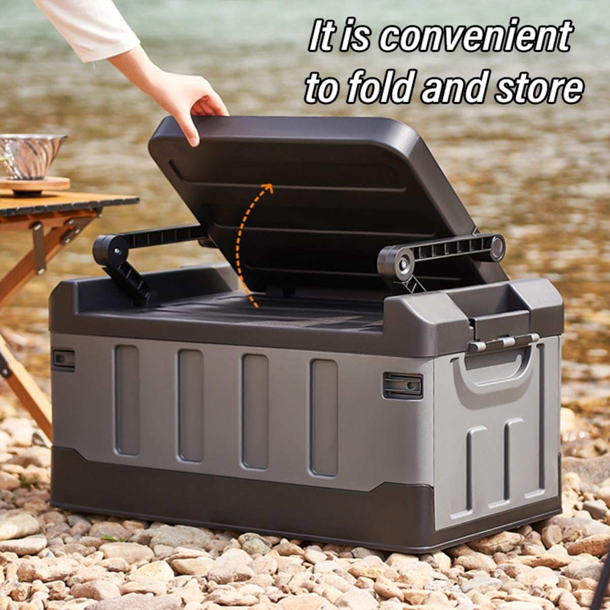 AIMALL Folding Storage Box with Seat, Large Capacity 23.4X14.2X25.4 Inch Organizer, Collapsible Container with 200Kg Load Capacity for Home and Outdoor Use image number 2