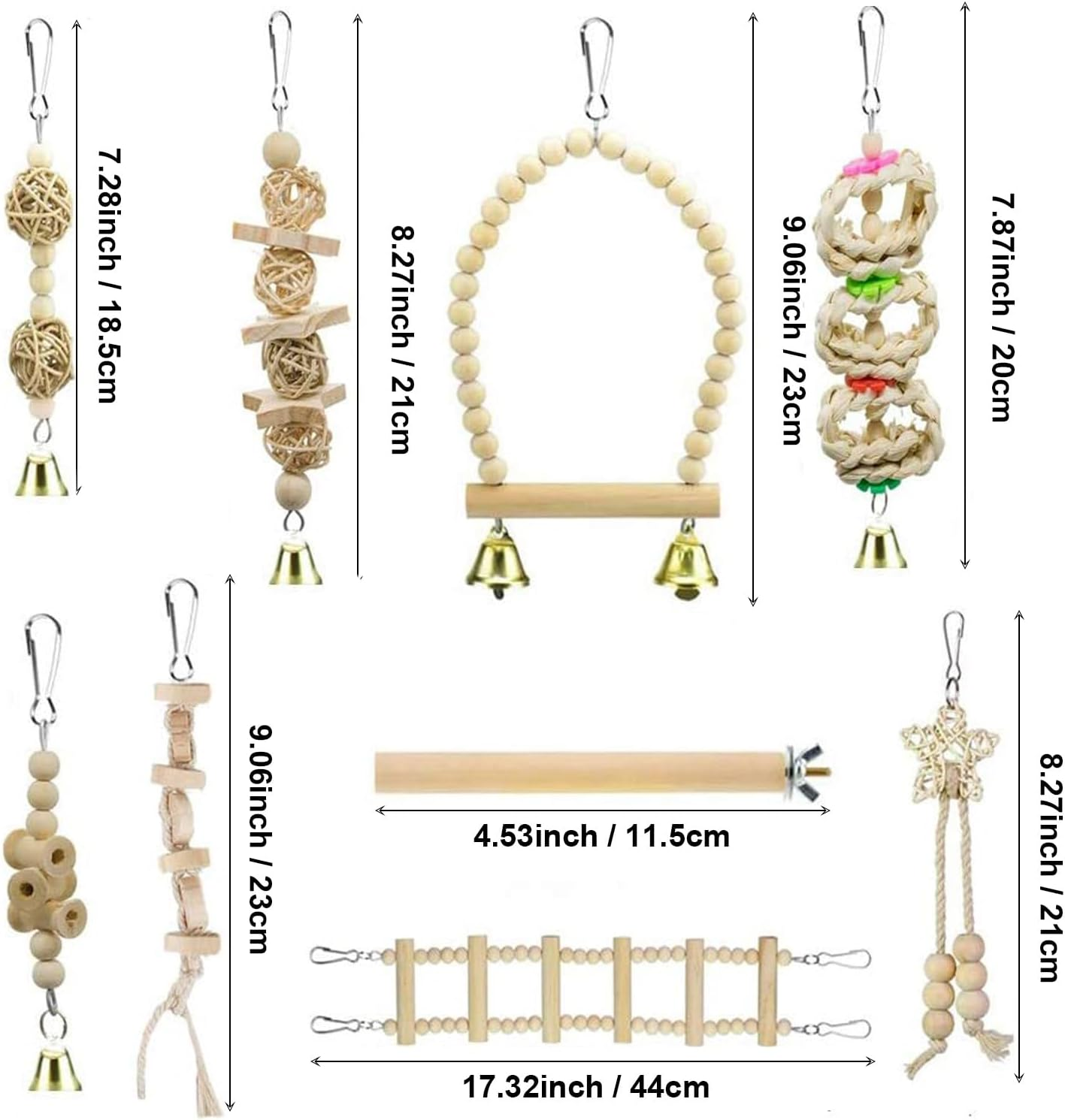 Bird Parrot Cage Swing Toys, Chewing Standing Hanging Perch Hammock with Climbing Ladder, for Budgerigar Parakeet Cockatiel Finches