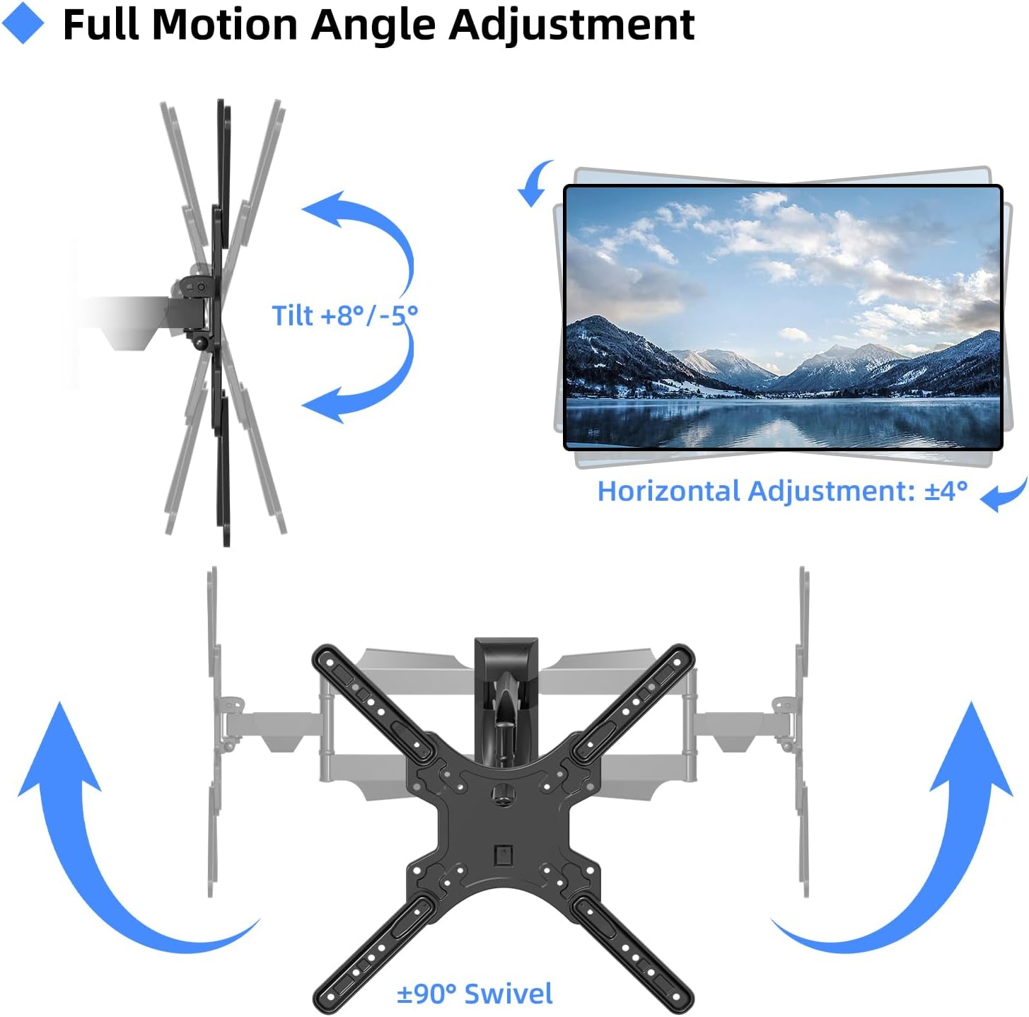 Suptek Adjustable TV Wall Mount Swivel and Tilt TV Arm Bracket for Most 32-55 Inch LED, LCD Monitor and Plasma Tvs up to 70Lbs VESA up to 400X400Mm (MAFD-L400) image number 5