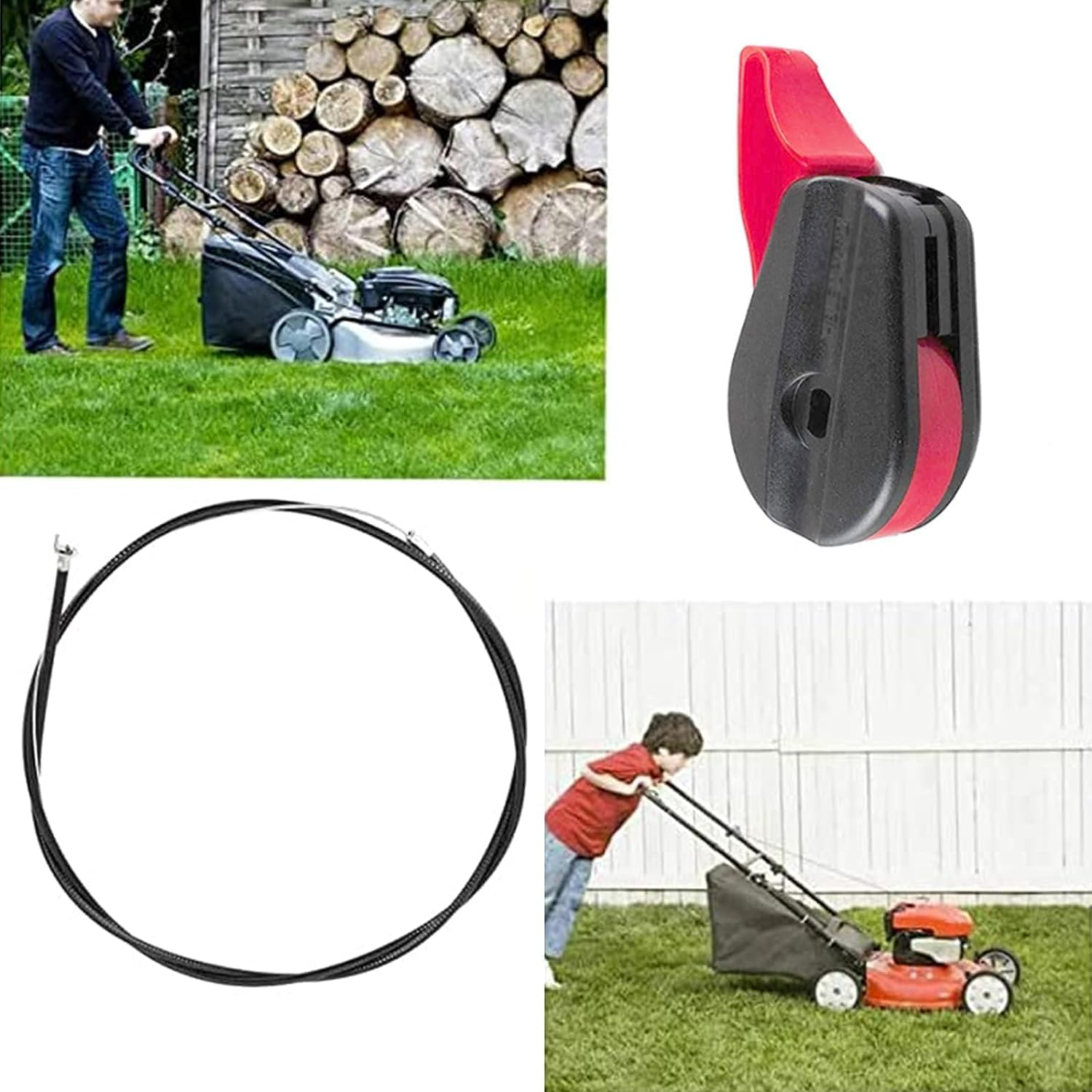 65" Lawn Mower Throttle Cable Universal Kit with Control Switch Lever Handle for Compatible with Electric Petrol Lawnmowers, Fits Most 4 Stroke MOWERS image number 1