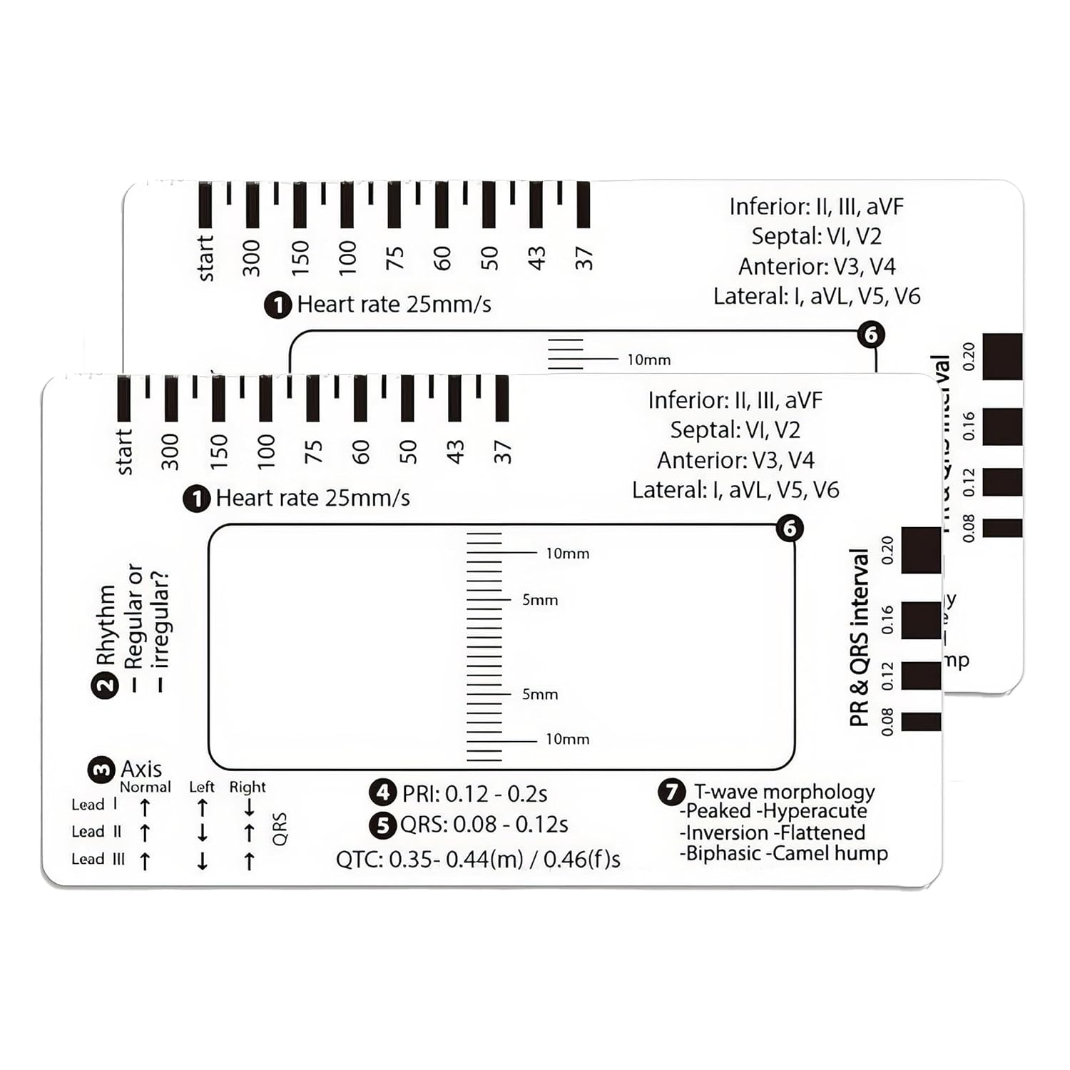 2 Pack Ecg-7-Step-Ruler - ECG/EKG Interpretation Tool, Portable Pocket Ruler, ECG Reference Guide, EKG Ruler Horizontal Badge Card Tool for Accurate Heart Rate and Interval Assessment image number 2