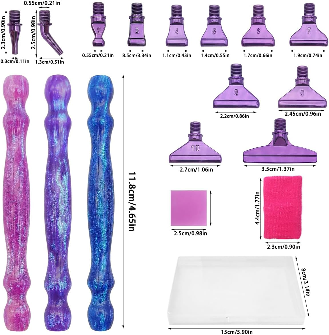 SENHAI 24 Pcs New Diamond Paintings Pens Kits, Colorful Diamond Art Pens Purple Metal Tips Screw Thread Tips Diamond Paintings Accessories Tools for DIY Painting Crafts image number 2