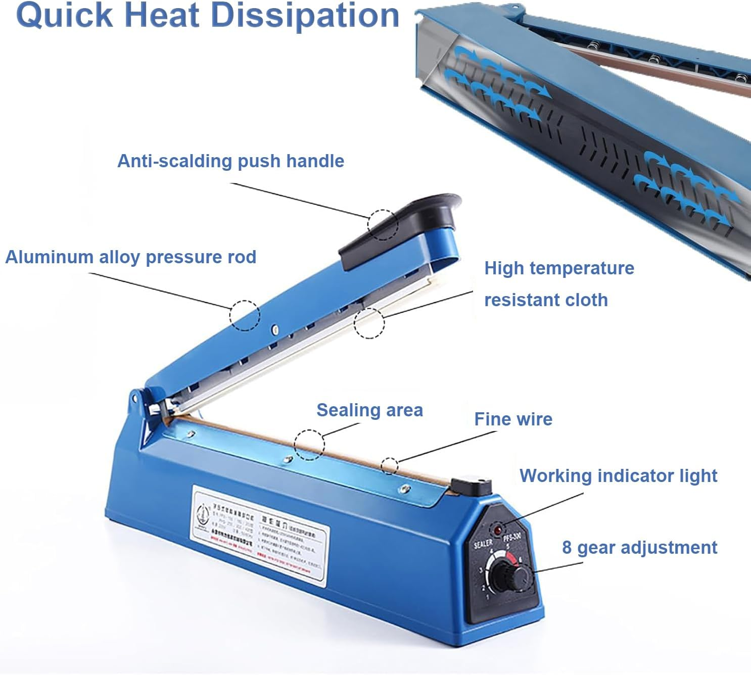 Impulse Heat Sealer Manual Bag Heat Impulse Sealing Machine for Plastic Bags PE PP Bags with Extra Replace Element Grip (Sealing Length 12 Inch)