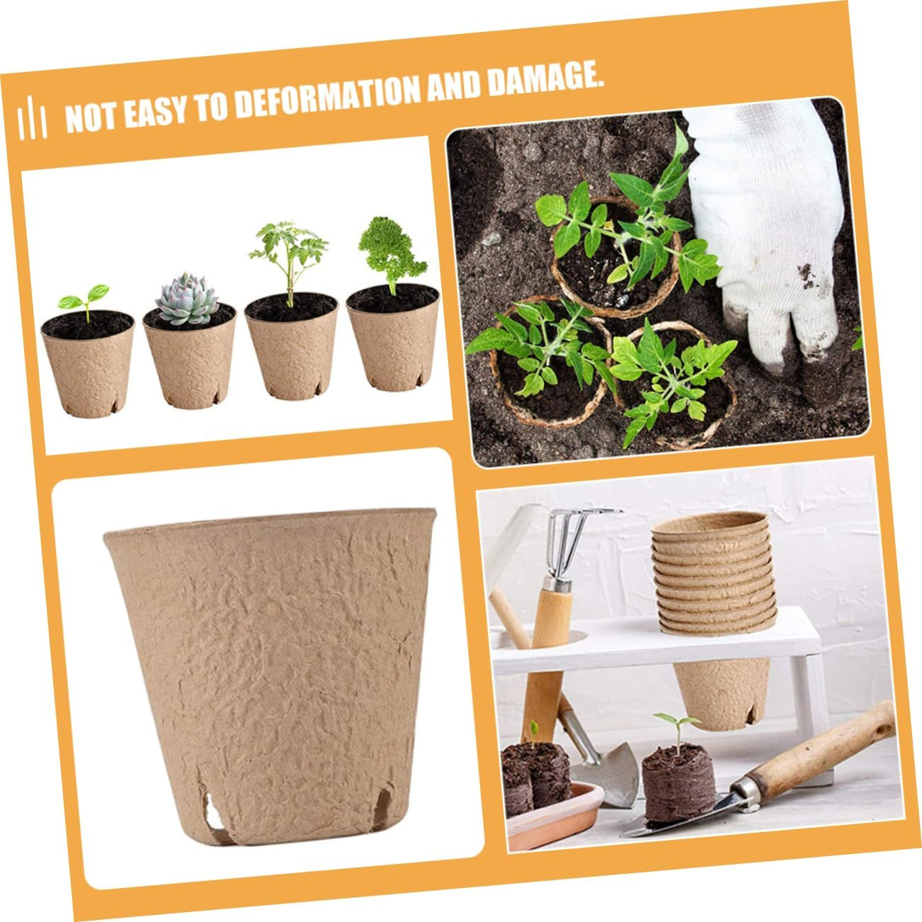 TOBBOMEY 50Pcs Pots round Paper Pulp Nursery for Easy Planting and Transplanting Drainage for Indoor and Outdoor Gardening