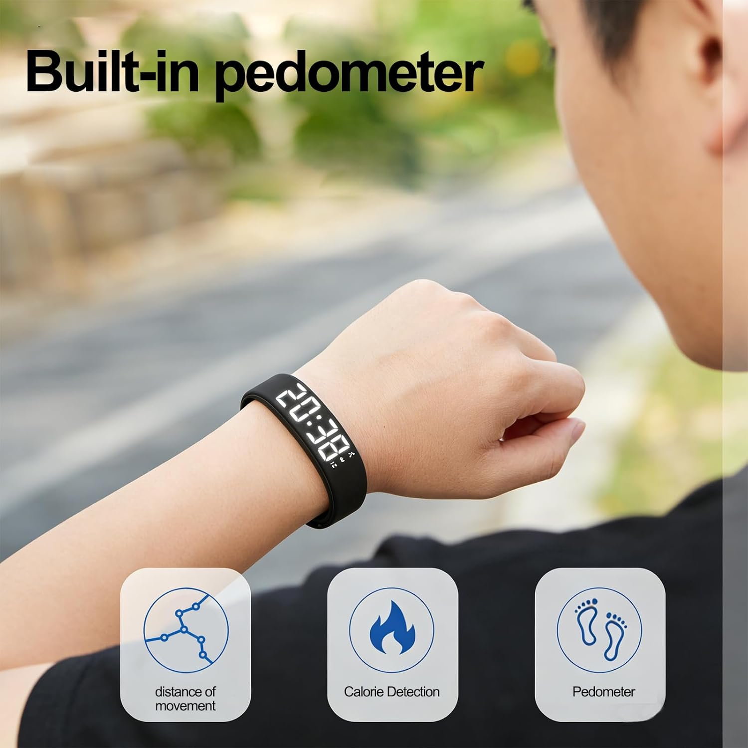 LED Digital Sport Watch Waterproof Fitness Tracker with Pedometer Calorie Counter Vibration Alert USB Rechargeable Silicone Wristband for Men Women (Black)