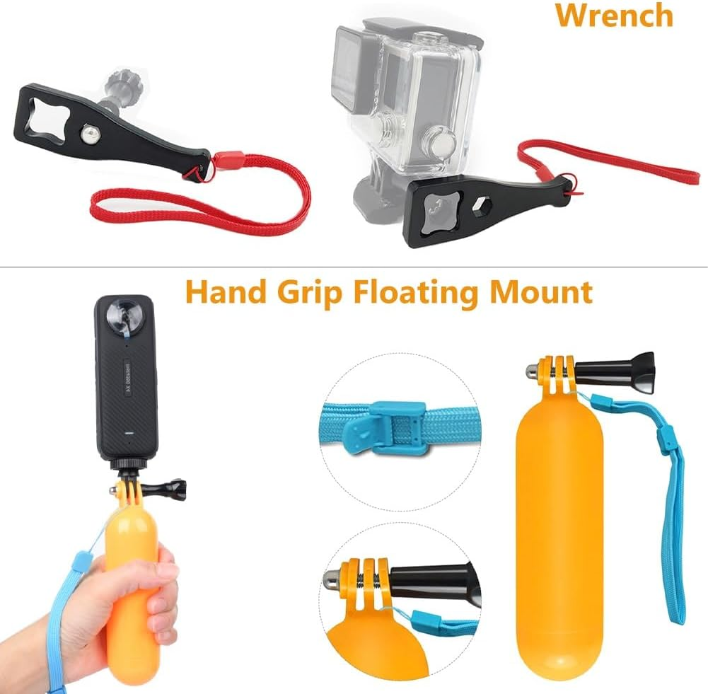 YEHOLDING Action Cam Mount Kit for Insta360 X4/X3/X2/Ace Pro/Ace, Backpack Clip, Chest Strap, Head Strap, Floating Mount, Black, Compatible with Gopro Hero, SJCAM (Pack of 10) image number 2