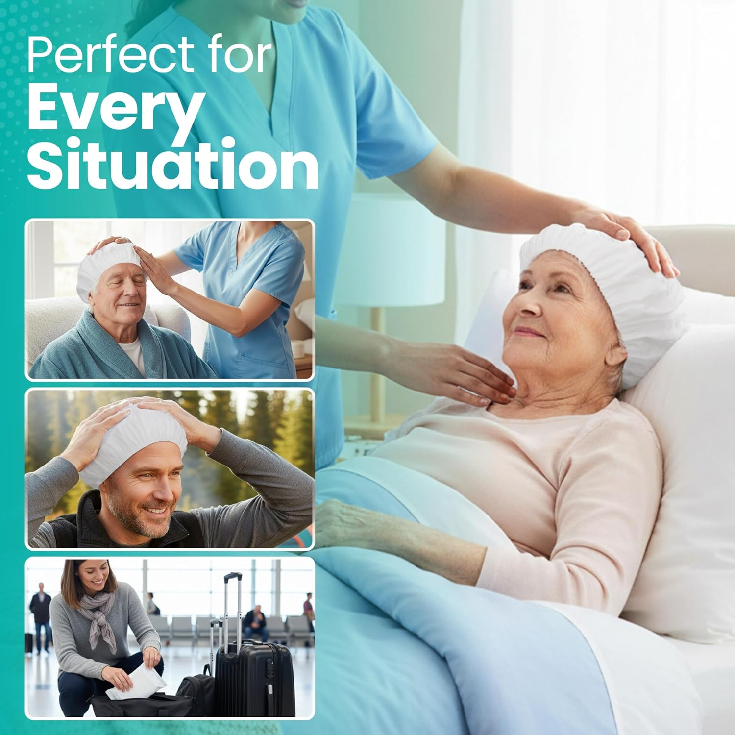 No-Rinse Shampoo & Conditioner Shower Cap &ndash; Waterless Hair Washing for Elderly, Bedridden, Hassle-Free Microwavable Hair Washing Cap Infused with Aloe & Vitamin E &ndash; 12-Pack image number 6