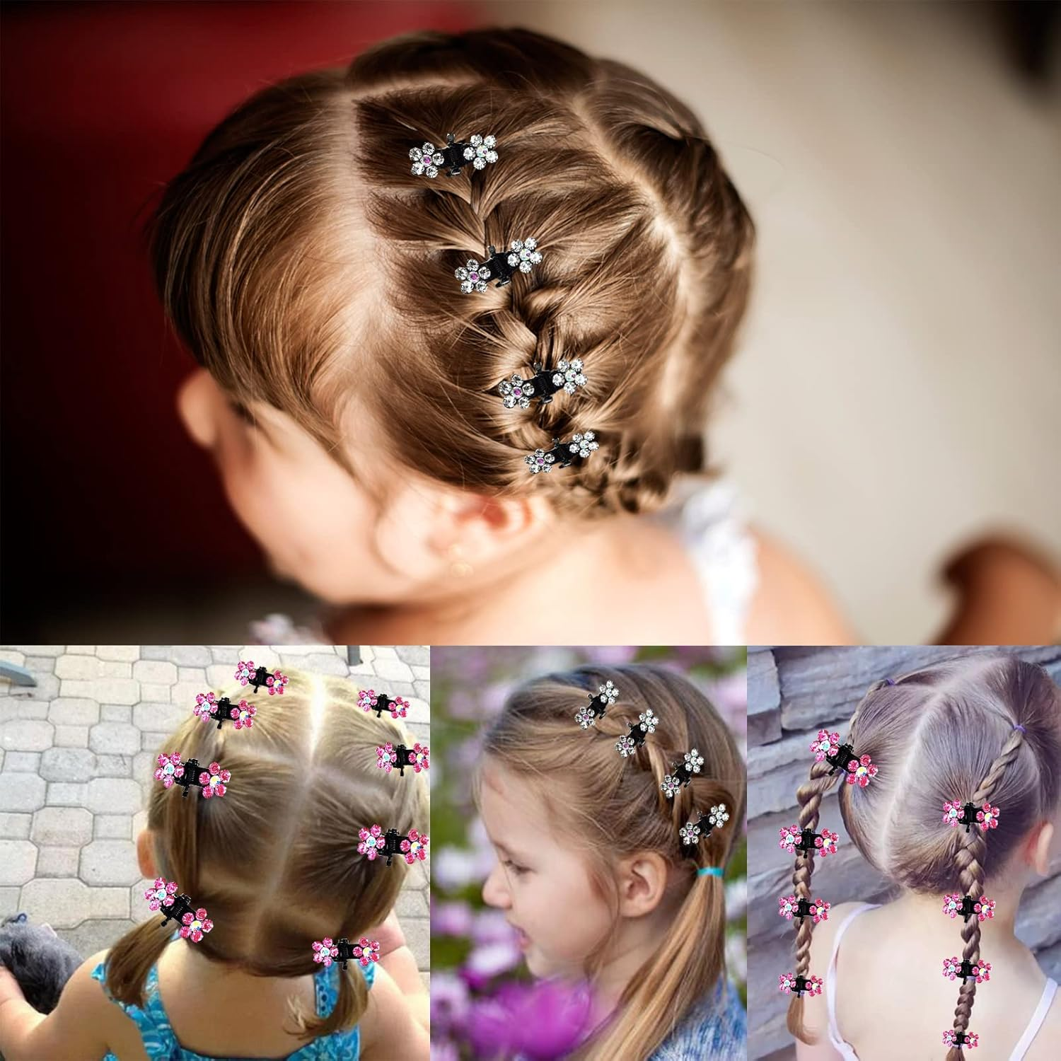 Generic Pack of 24 Hair Claw Clips, Mini Hair Clips for Girls, Children, Women'S Hair Accessories, Rose Red and Silver Rhinestones, Small Flowers, for Everyday, Party, Prom, Wedding image number 5